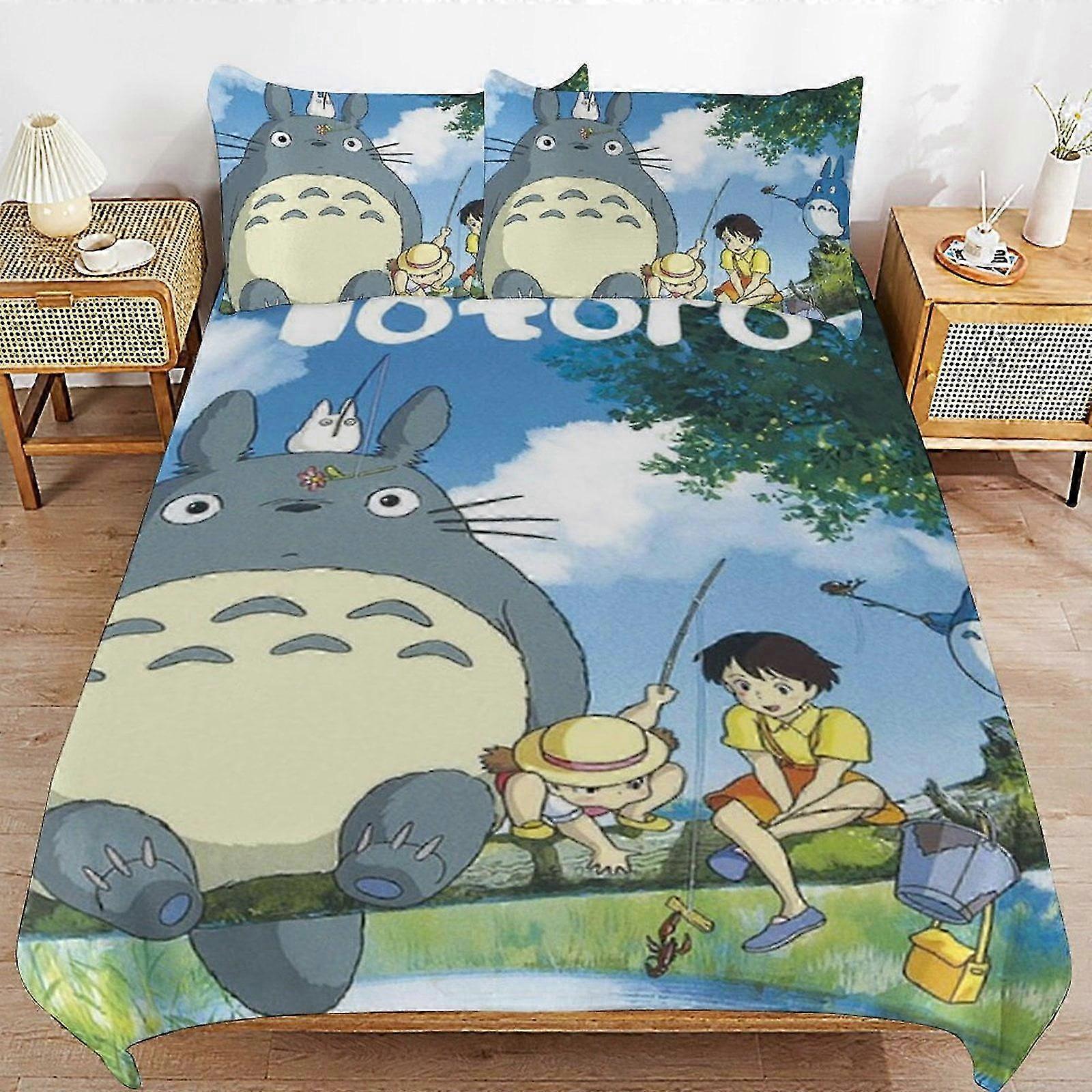v1194 Lakan Totoro Täcke Set3 delar Påslakanset Mjuka sängkläder Se för alla årstider (1 påslakan och 2 örngott) Lakan ccv1194