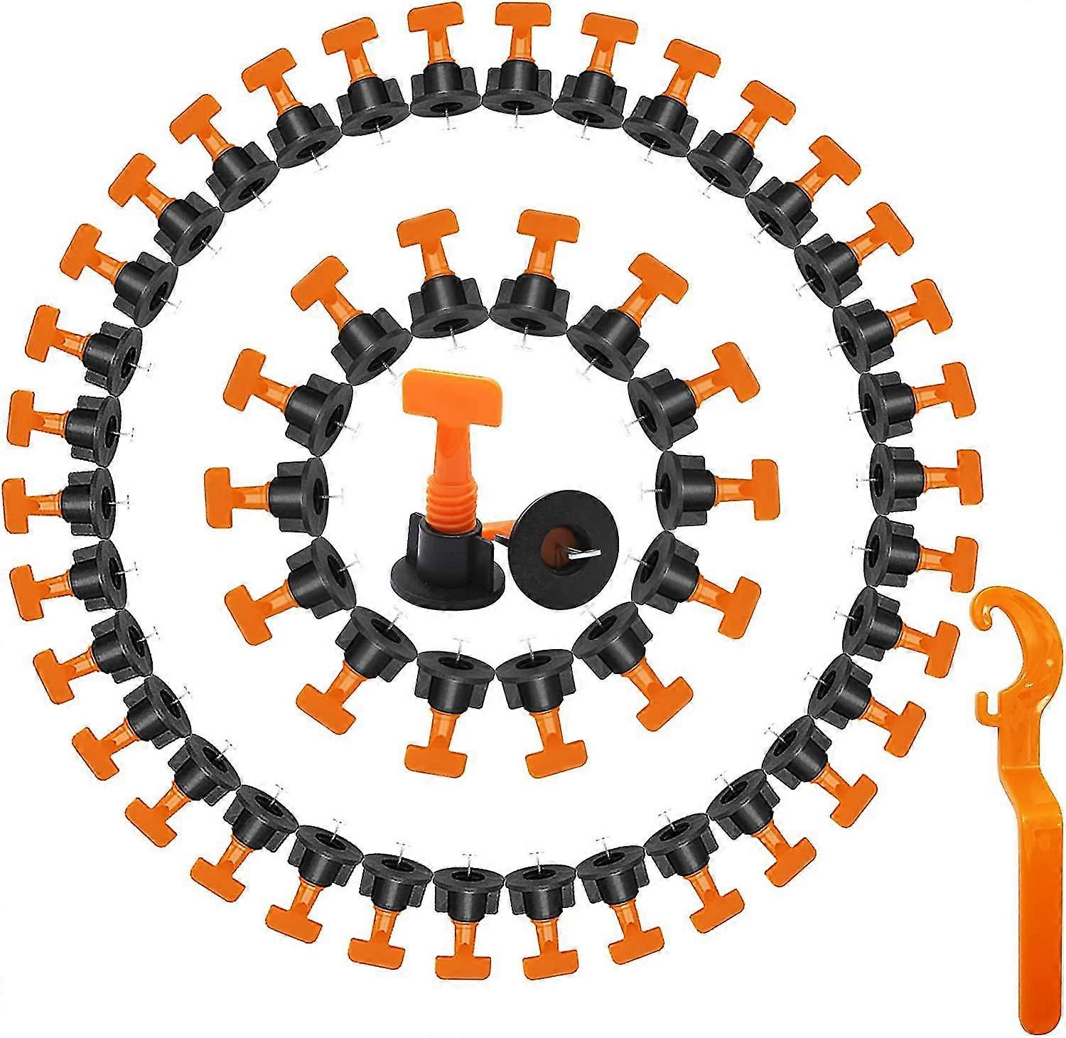 Tile Levelling System, Reusable Floor Tile Spacer With 1 Spanner Leveller Adjuster For Building Wall Floor Building Bathroom Tile Adjustment 50Pcs