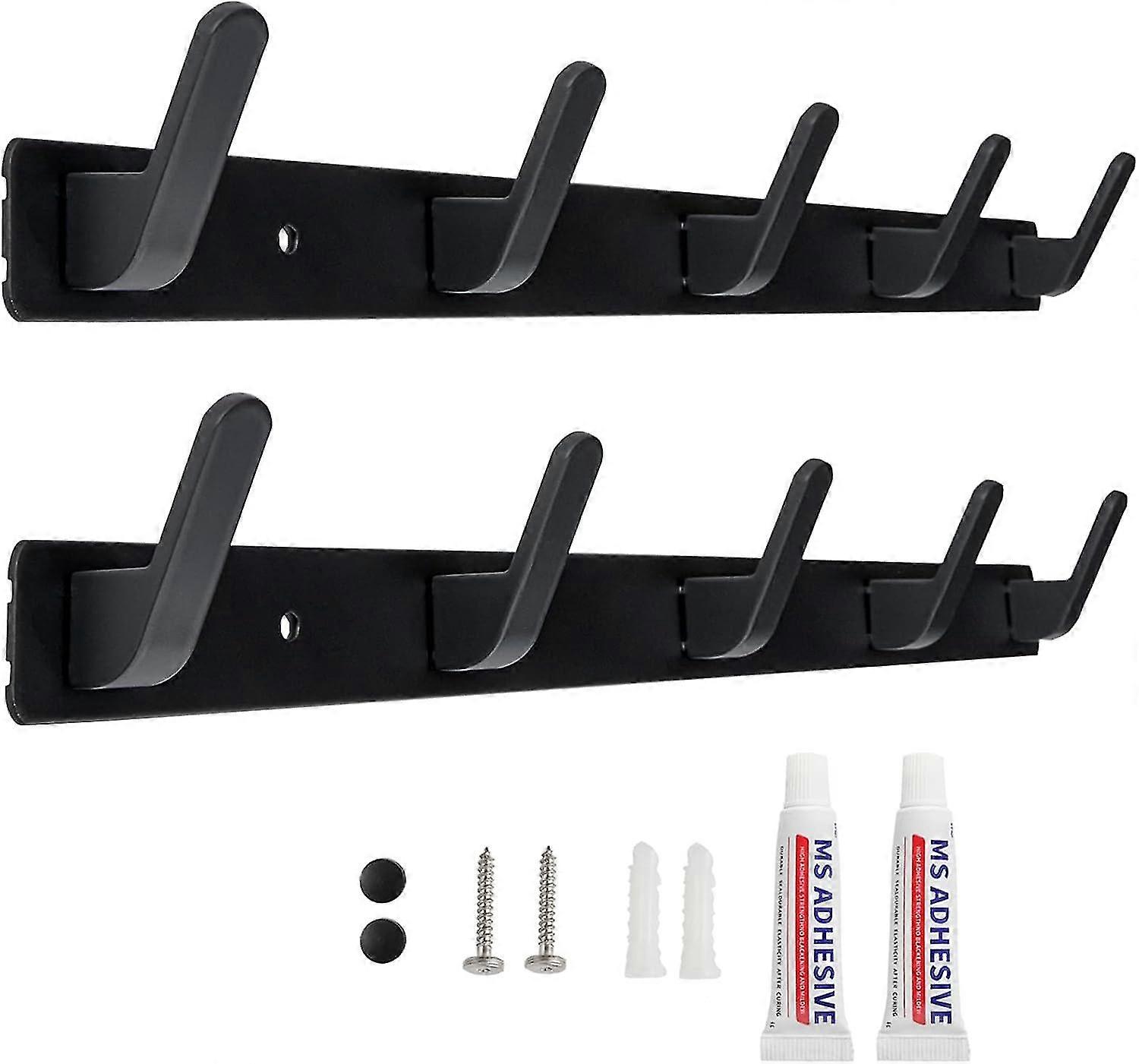Wall Coat Rack Wall Hook with 2 Pieces 5 Hooks for Entrance Bathroom Kitchen Two Installation Methods