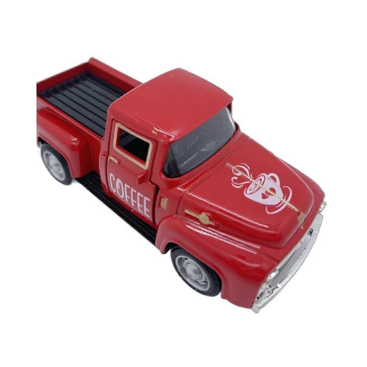 Bar à café Camion en métal Rétro Pickup Mini camion moulé sous pression pour Décor de table de station de café de ferme (rouge)