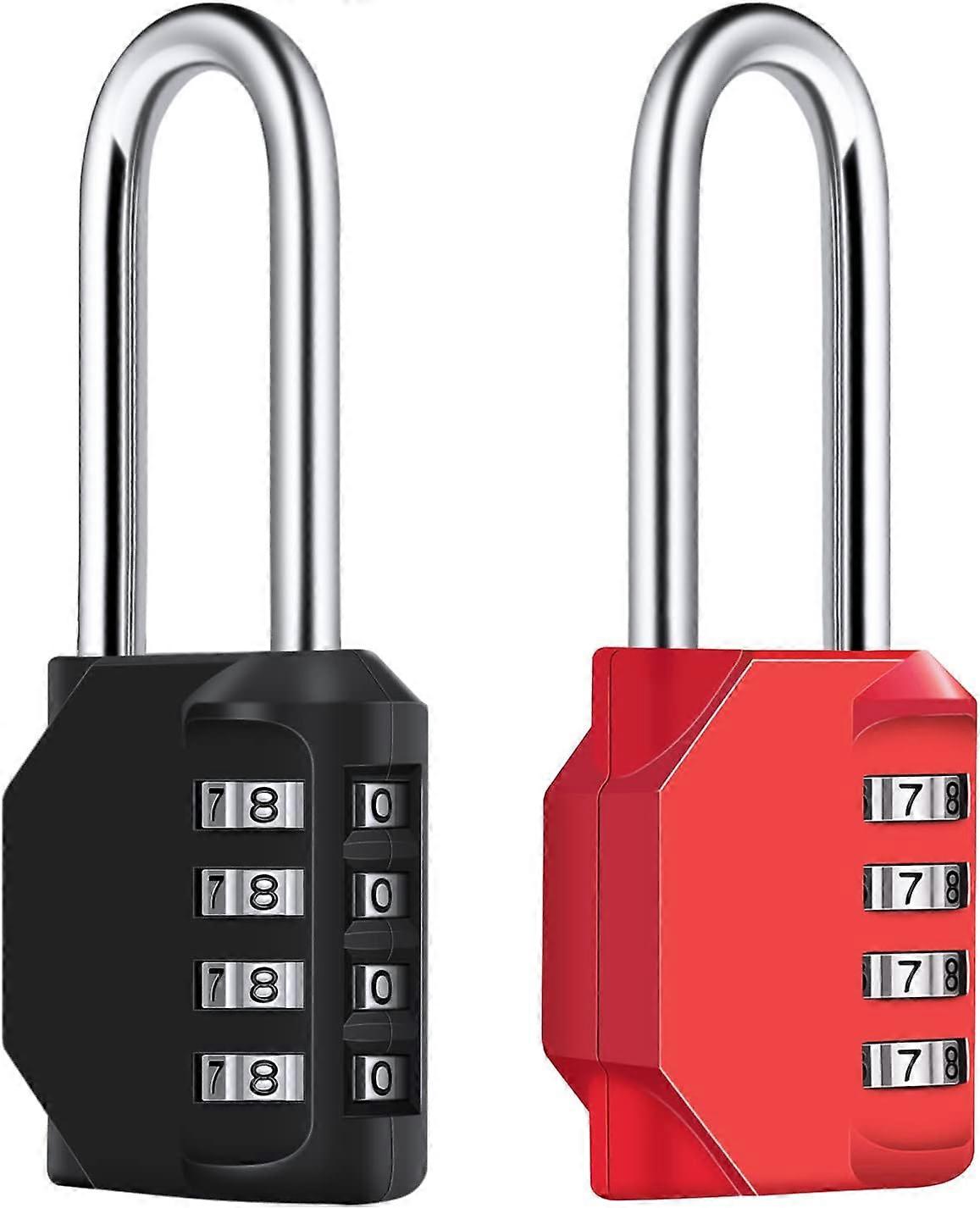 Combination Padlock, [2 Pieces] Waterproof 4-Digit Combination Lock, Weatherproof Metal & Galvanized Steel, for Schools, Gyms and Lockers/Black & Red