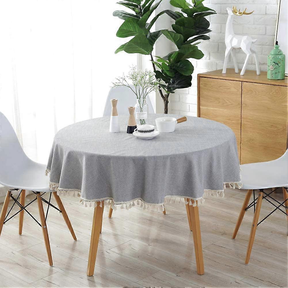 Round Tablecloth Solid Color Tassel Tablecloths Cotton Tablecloth Suitable for Home Kitchen Decoration, Various Sizes