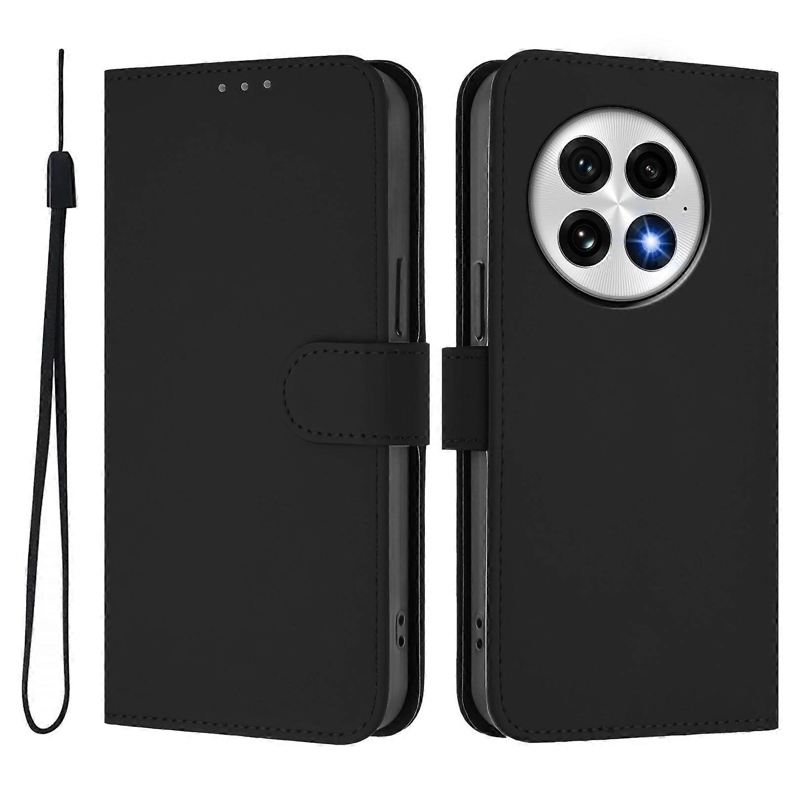 For OnePlus 13 Case Solid Color Wallet Leather Phone Cover with Strap
