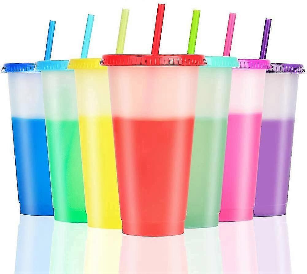 Color Changing Plastic Tumbler 710ml With Straw And Lid 7 Colors Bpa Free