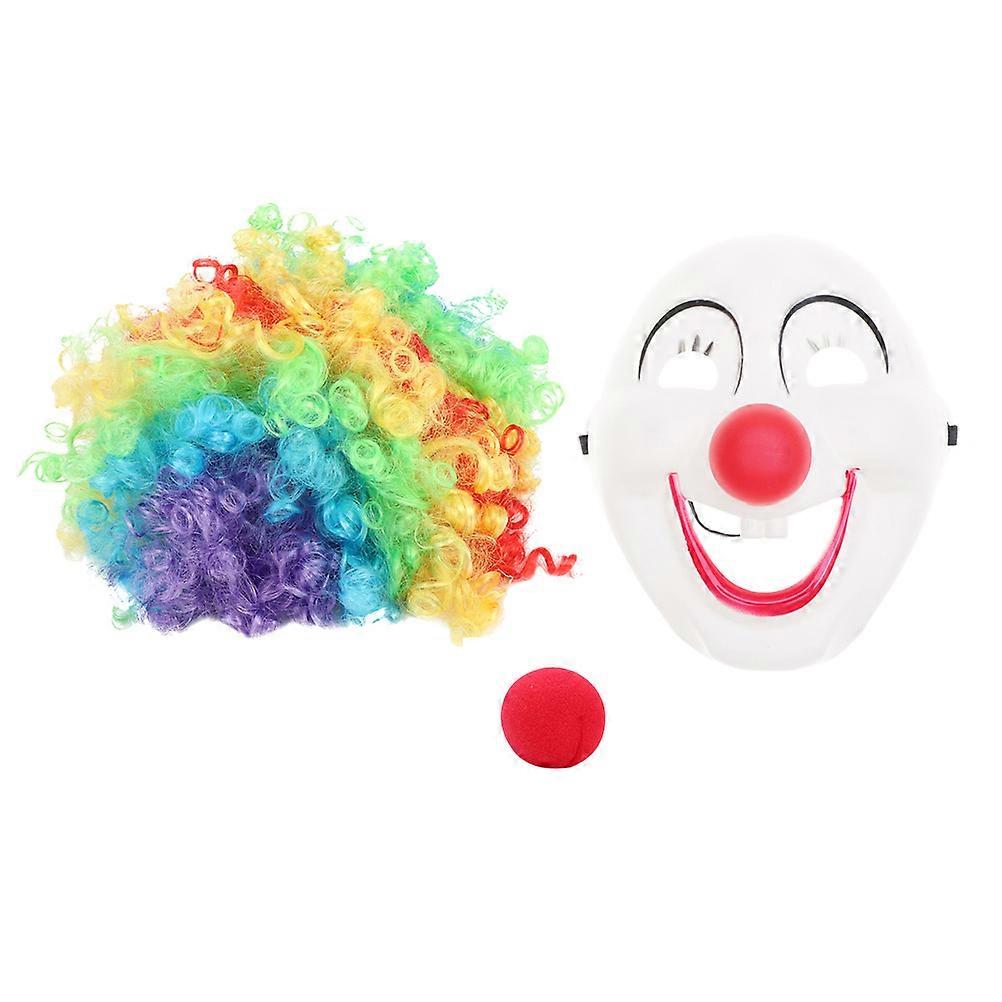 1 Set/3pcs Clown Dress Up Clown Smiling Plastic Funny Mask Wig Sponge Nose Kit