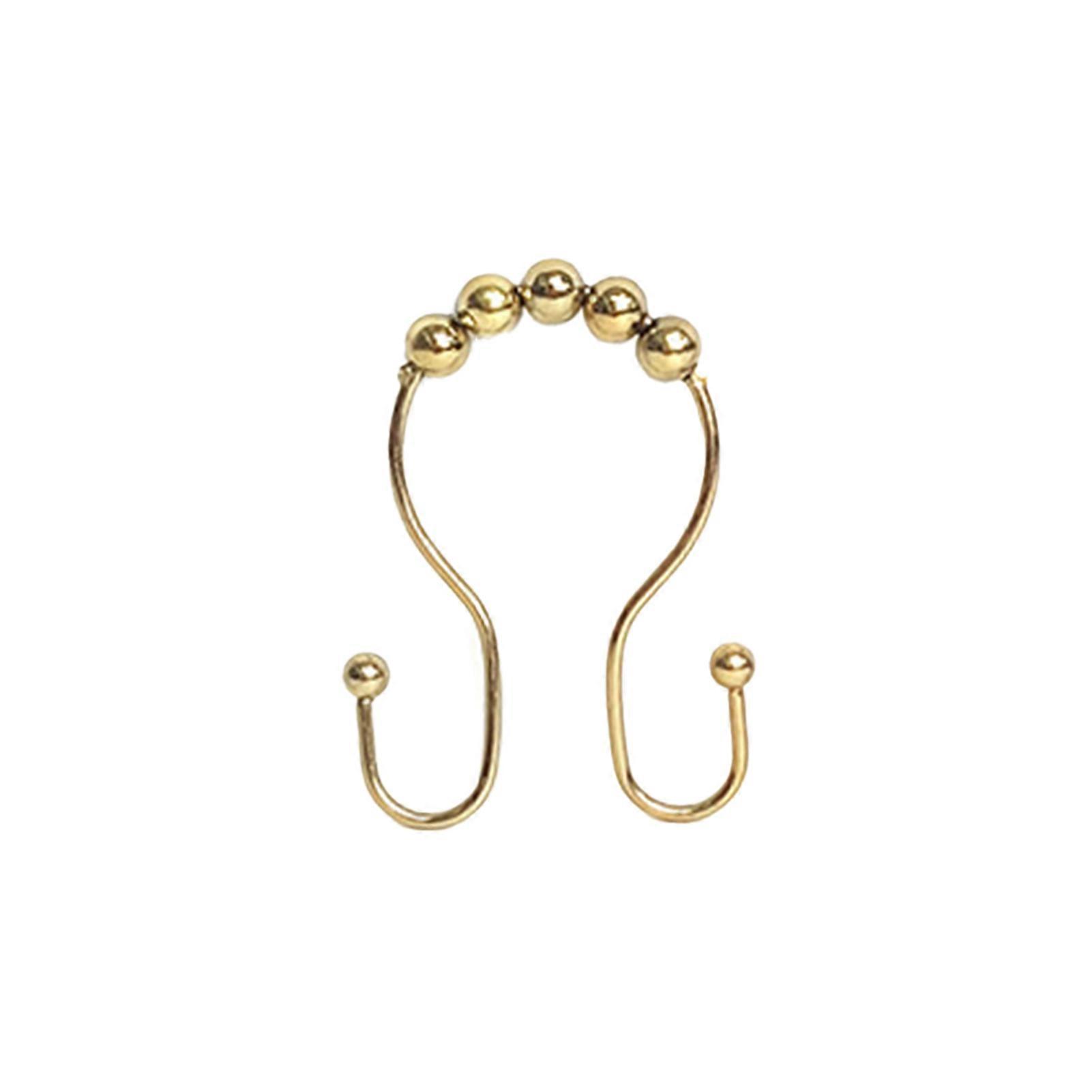 12Pcs Shower Curtain Hook Dual Hooks Good Balance Strong Bearing Capacity Roller Ball Smooth Sliding Curtain Hook Ring Bathroom Supply QingHai