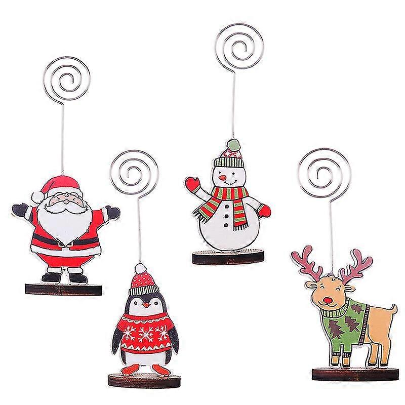 4Pcs Christmas Card Christmas Elements Patterned Note Clip Message Folder--