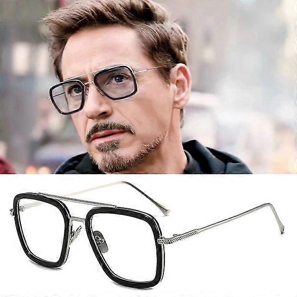 men's retro square metal frame glasses