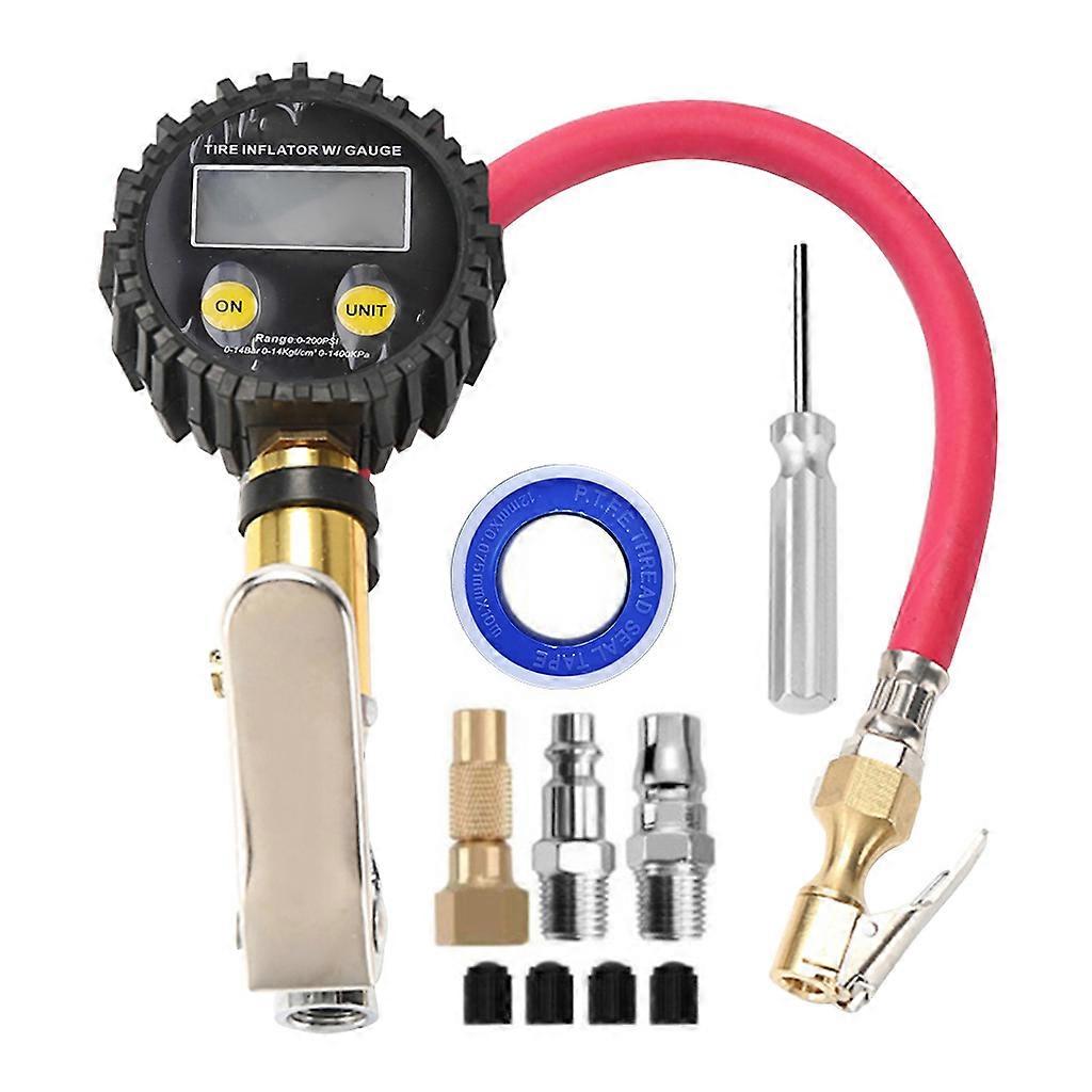 Digital Tire Inflator Pressure Gauge 200PSI LCD Display Air Compressor Pump Quick Connect For Car Motorcycle