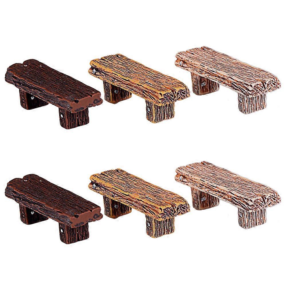 6PCS Mini Simulated Wood Stools Micro Landscape Stools Decors DIY Resin Stools