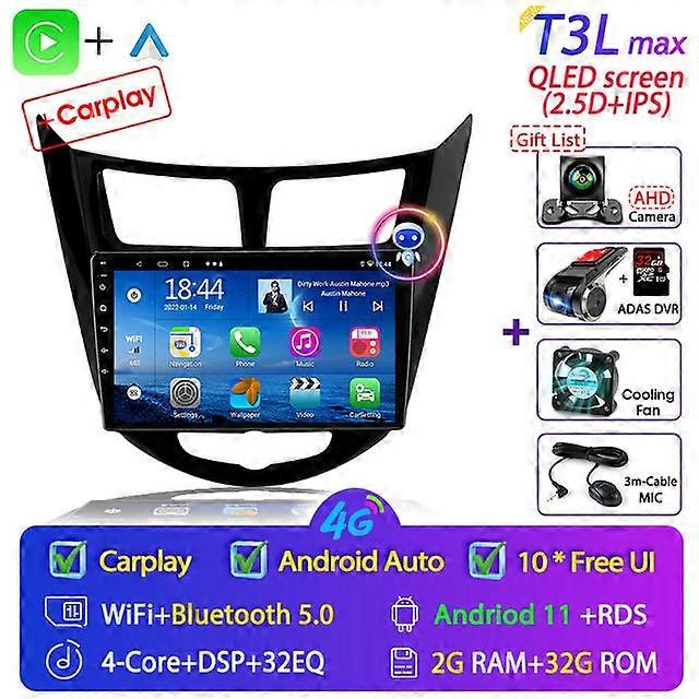 Autoradio Android per Hyundai Solaris Verna Accent 1 2010-2016 Lettore Video Multimediale Navigaion GPS 2Din DVD Unità principale Carplay