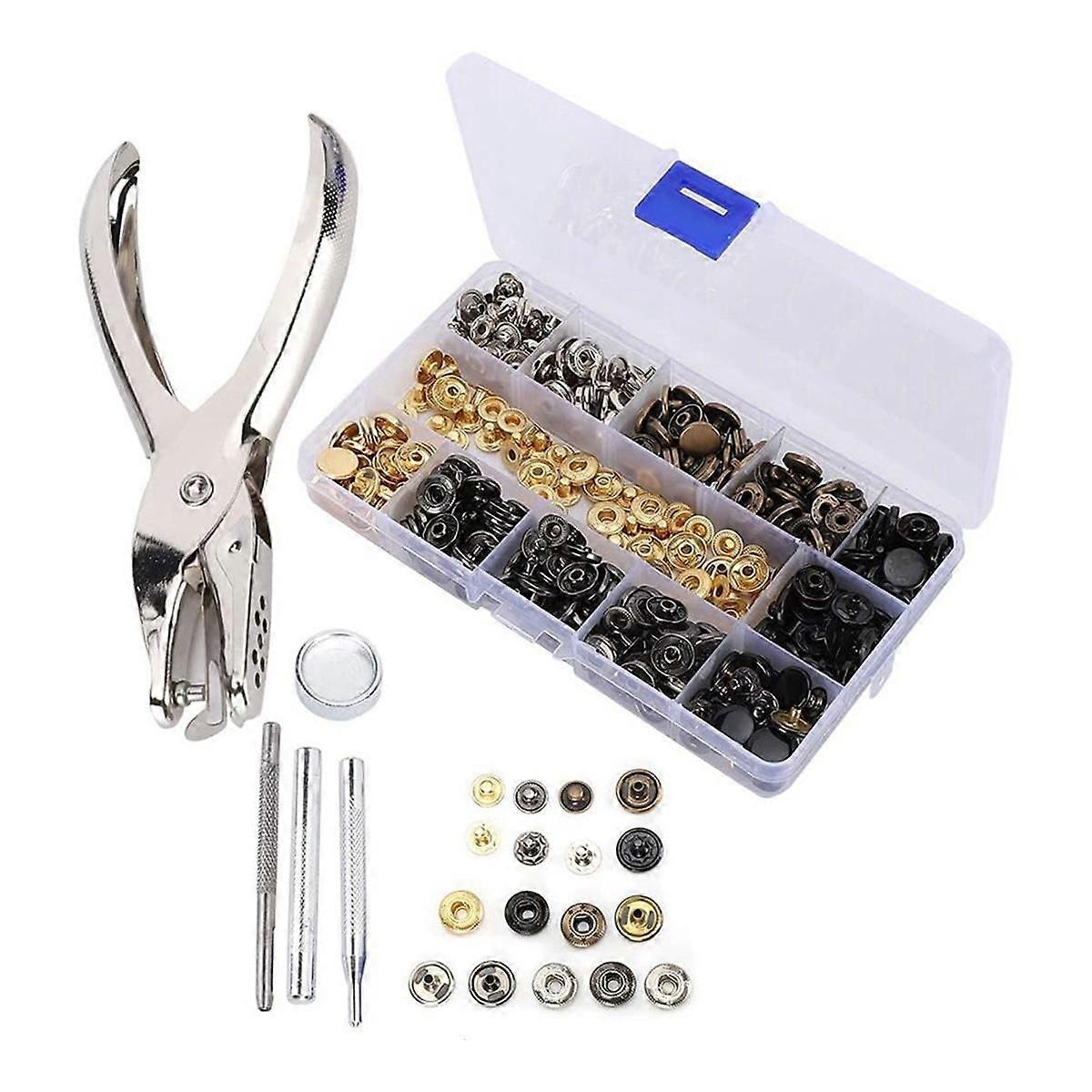120 Set Snap Fastener Kit Leather 6 Color Metal Press Studs Installation Tools
