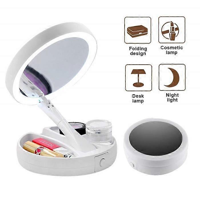 10x magnification makeup mirror with LED light foldable lighting travel mirror, two power supply methods