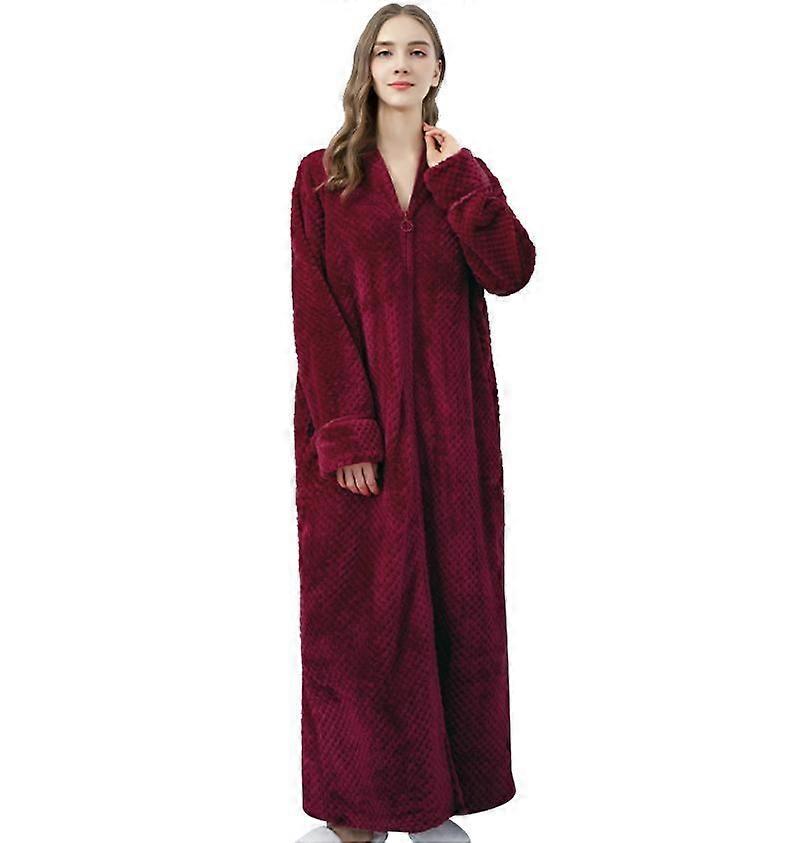 Zipper Bathrobe for Womens Flannel Fleece Robes Winter Warm Housecoat Nightgown