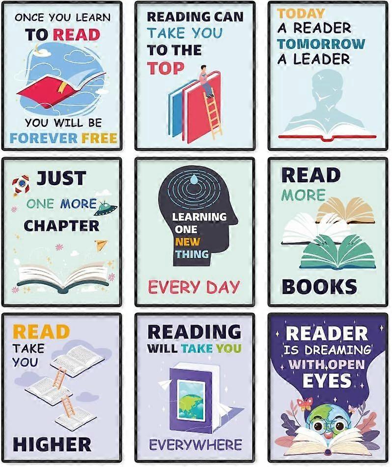 9 Pack Unframed Waterproof Canvas Book Reading Inspirational Quote Wall Art Decor for Classroom Library 8 x 10 Inch Canvas Wall Poster for Home Room D