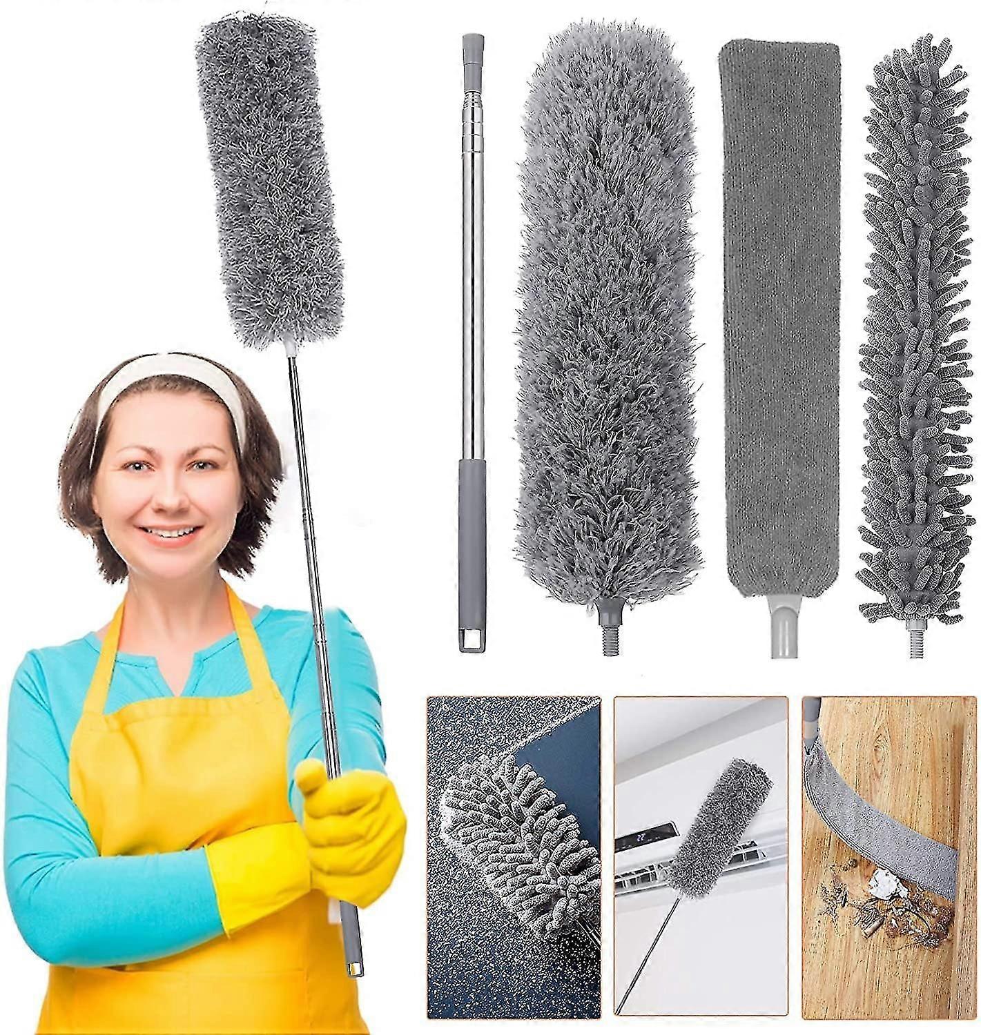 Telescopic Dust Duster, Foldable With And Soft Silicone Cap, Washable Car Duster For Wall Corner Blinds, Spider Web