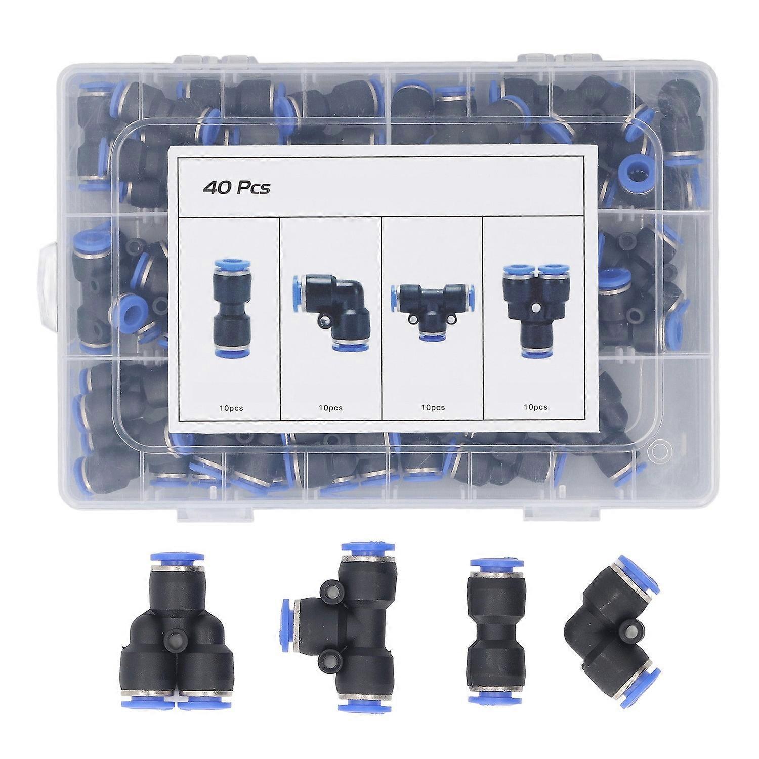 1 ensemble de 40pcs pousser pour connecter les raccords pneumatiques haute pression résistant à la pression 8mm kit pour poly