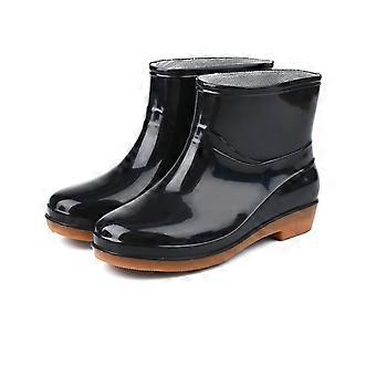 Womens Rain Boots Fashion Antiskid Short Rain Boot Round Head Radian PVC Plastic Rain Boots Black 38
