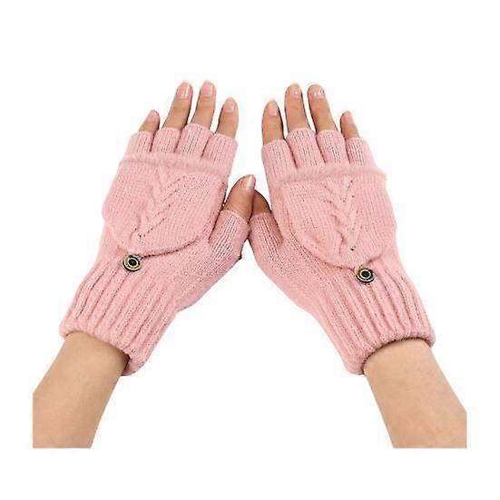 1 Pair Women Winter Gloves with Flip Finger Cap Thick Plush Windproof Anti-slip Half Fingers Student Writing Gloves Keep Warm Typing Mittens
