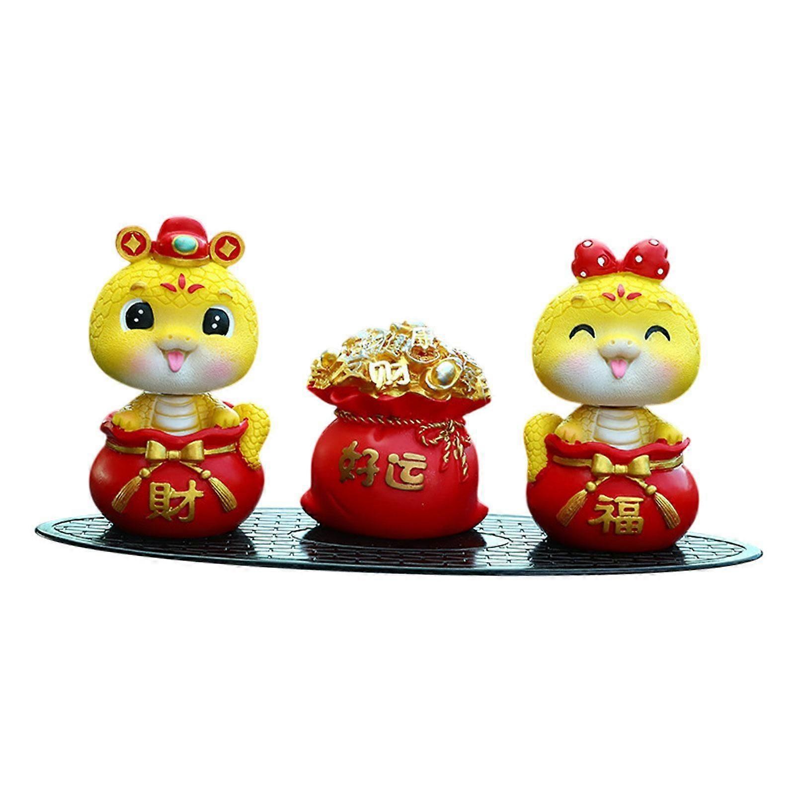 3x Money Bag Snake Statues Set Cute Cartoon for Cabinet Shelf Bookshelf Style A