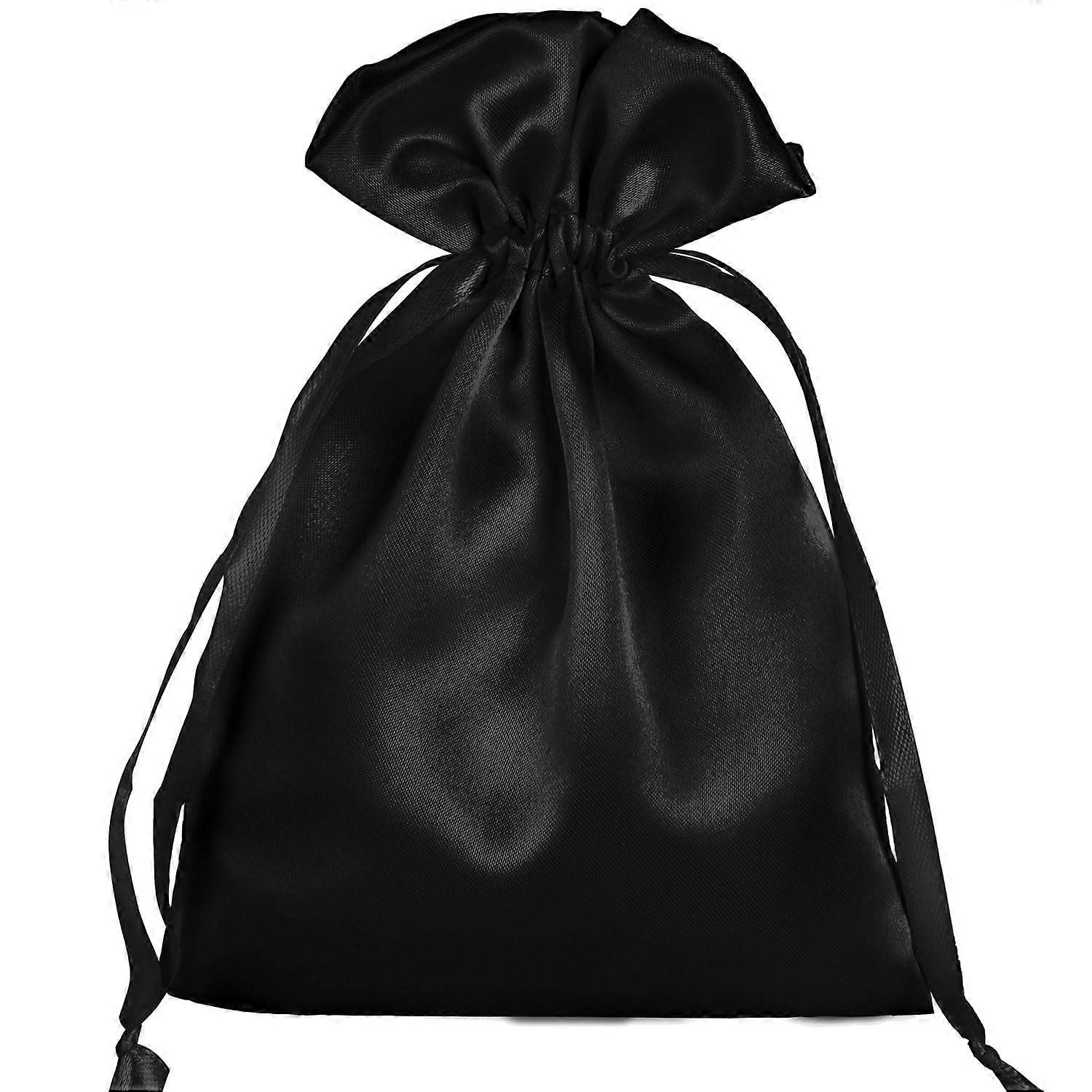 50-Pack Black Satin Drawstring Gift Bags - 6x9.5 Inch Pouches for Weddings, Parties, and Favors