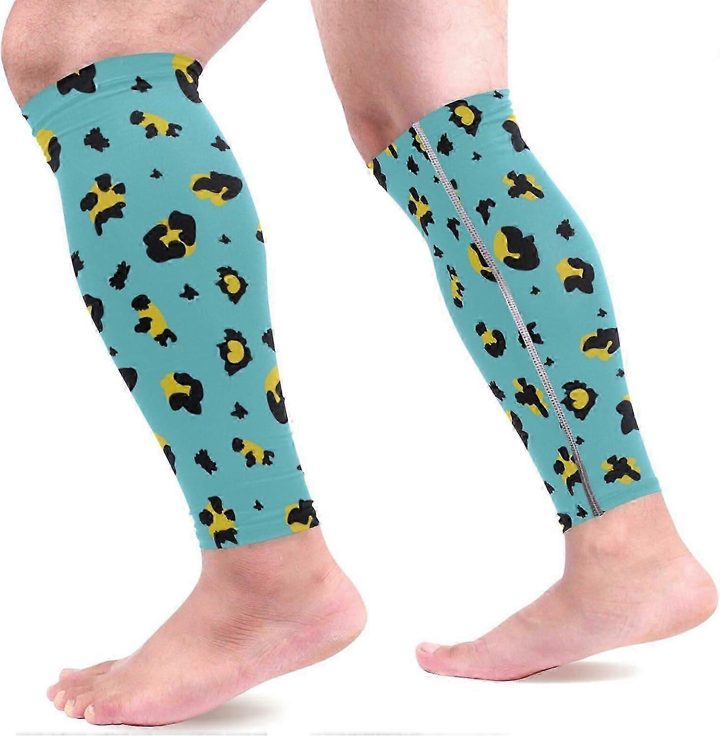 manicotti di compressione del polpaccio unici per uomini e donne Supporto per le gambe leopardato verde acqua e giallo