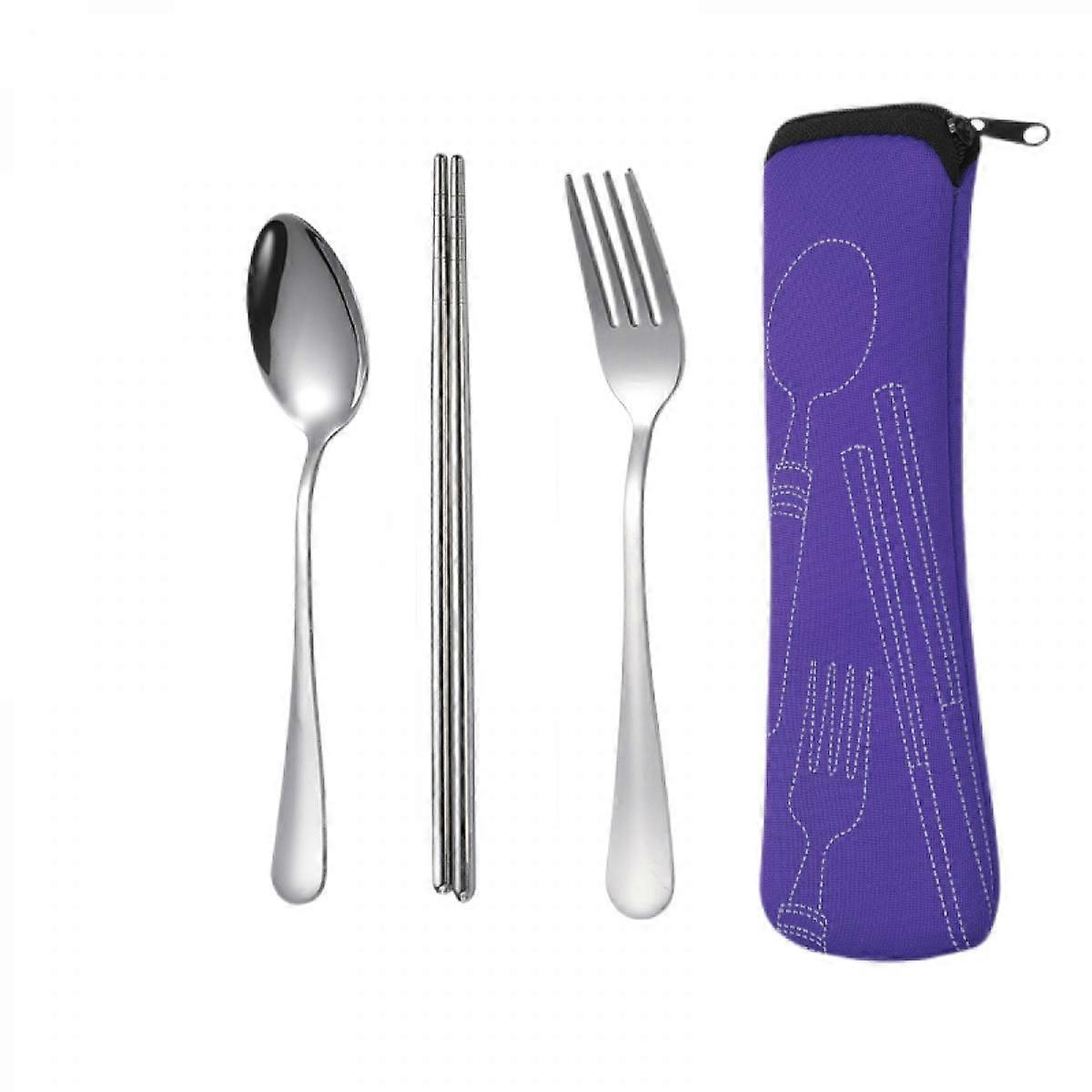 JUSCH 3 Pieces Flatware Sets Fork, Spoon, Chopsticks,  Rustproof Stainless Steel Tableware Dinnerware with Carrying Case for Traveling Camping Picnic 