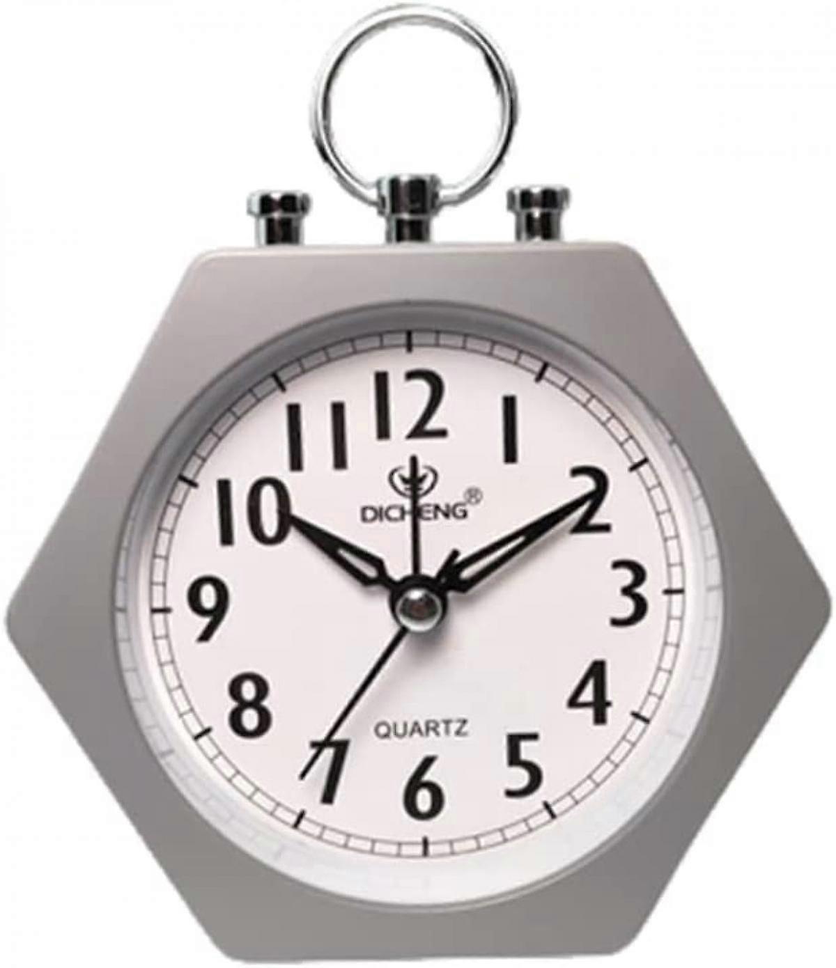 Small Table Clocks Decorative Analog Alarm Clock Hexagon Bedside Table Clock gray