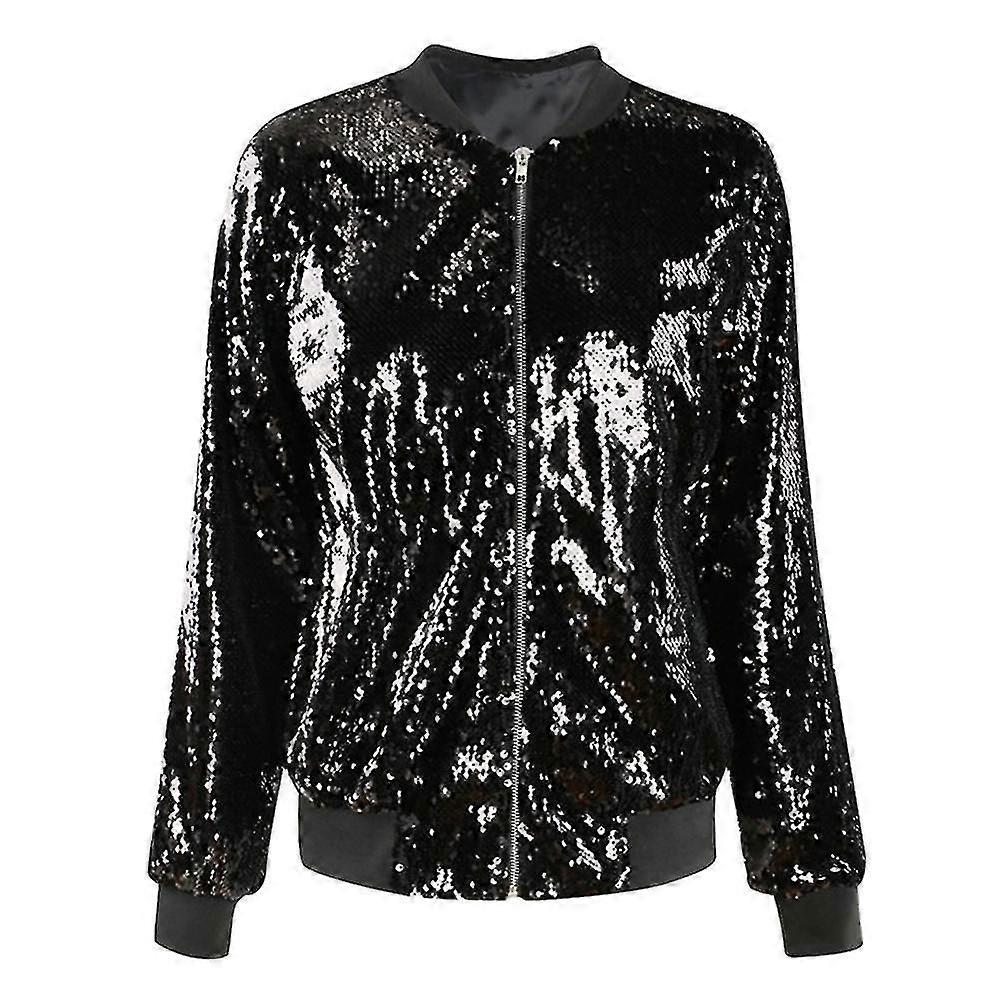 Donna Trend Sequin Stitching Cropped Top Jacket Button Nightclub