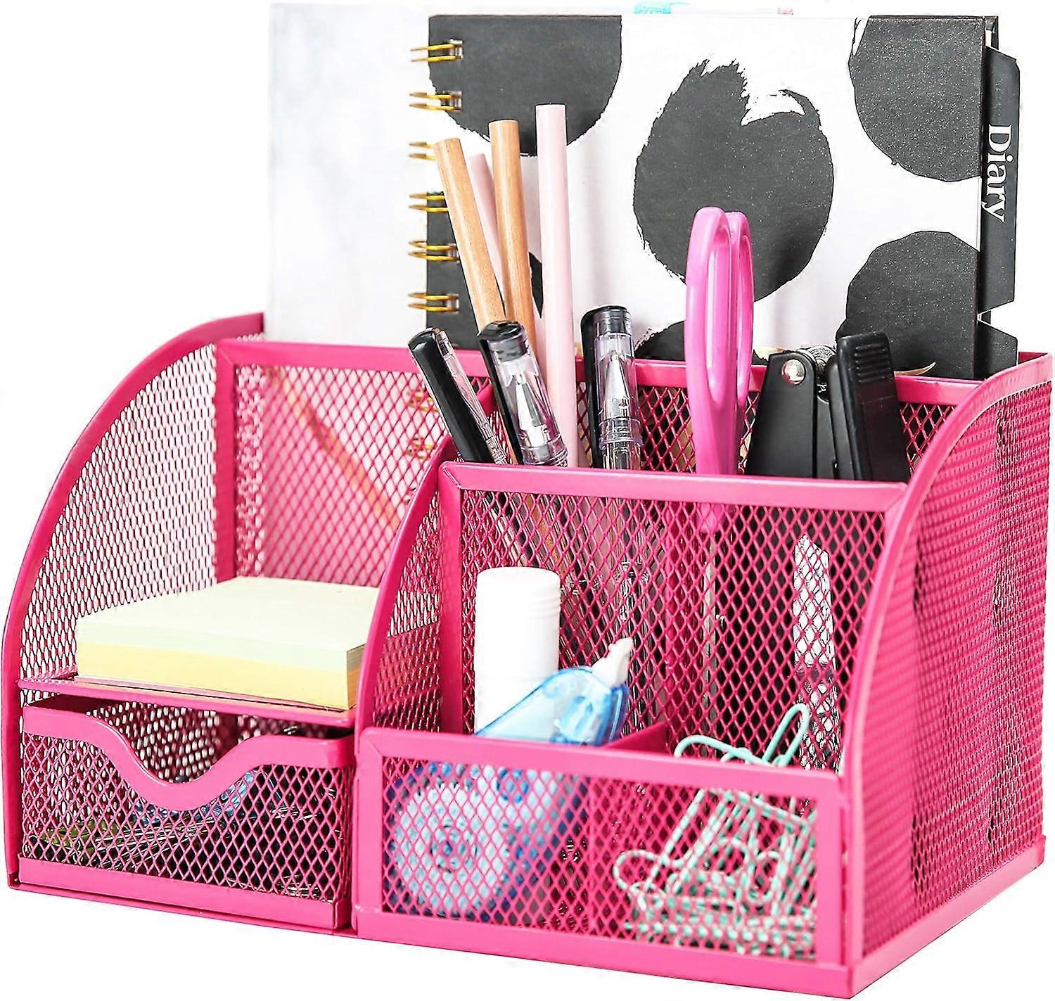 Chic Mesh Desktop Organizers, New Design Based On Best-selling Mesh Desk Set For Home Office, Pink, Heming Edges Protection, Sturdy And Durable Metal