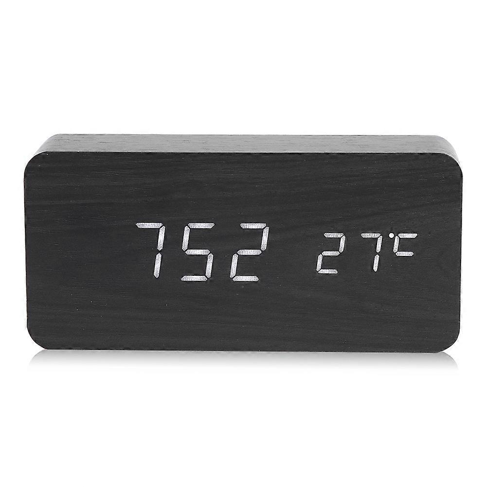 Wooden Clock LED Display Digital Alarm Clock Voice Control Temperature Calendar