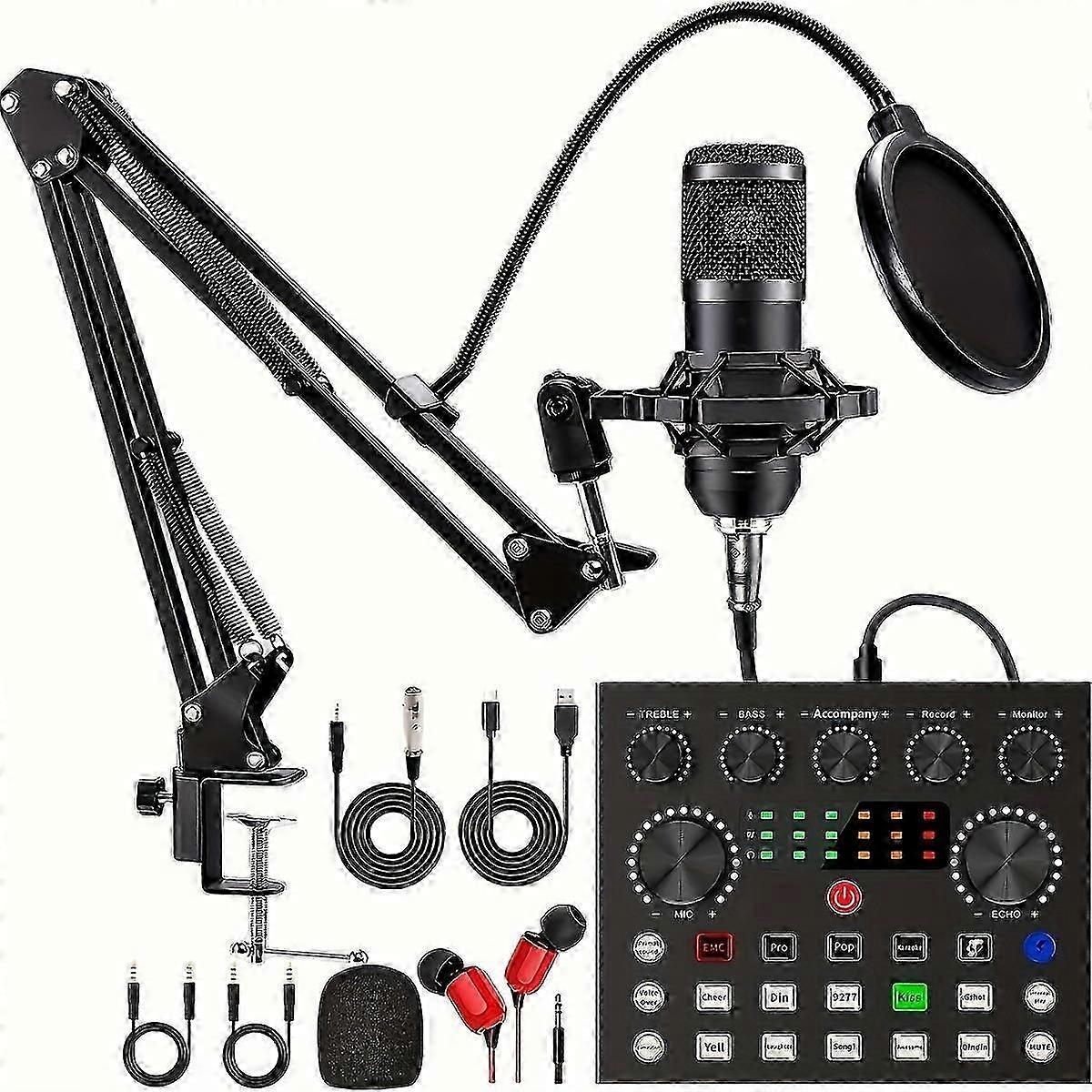حزمة معدات البودكاست ، واجهة الصوت V8s مع بطاقة صوت حية الكل في واحد وميكروفون مكثف BM800 ، ميكروفون بودكاست ، مثالي للتسجيل
