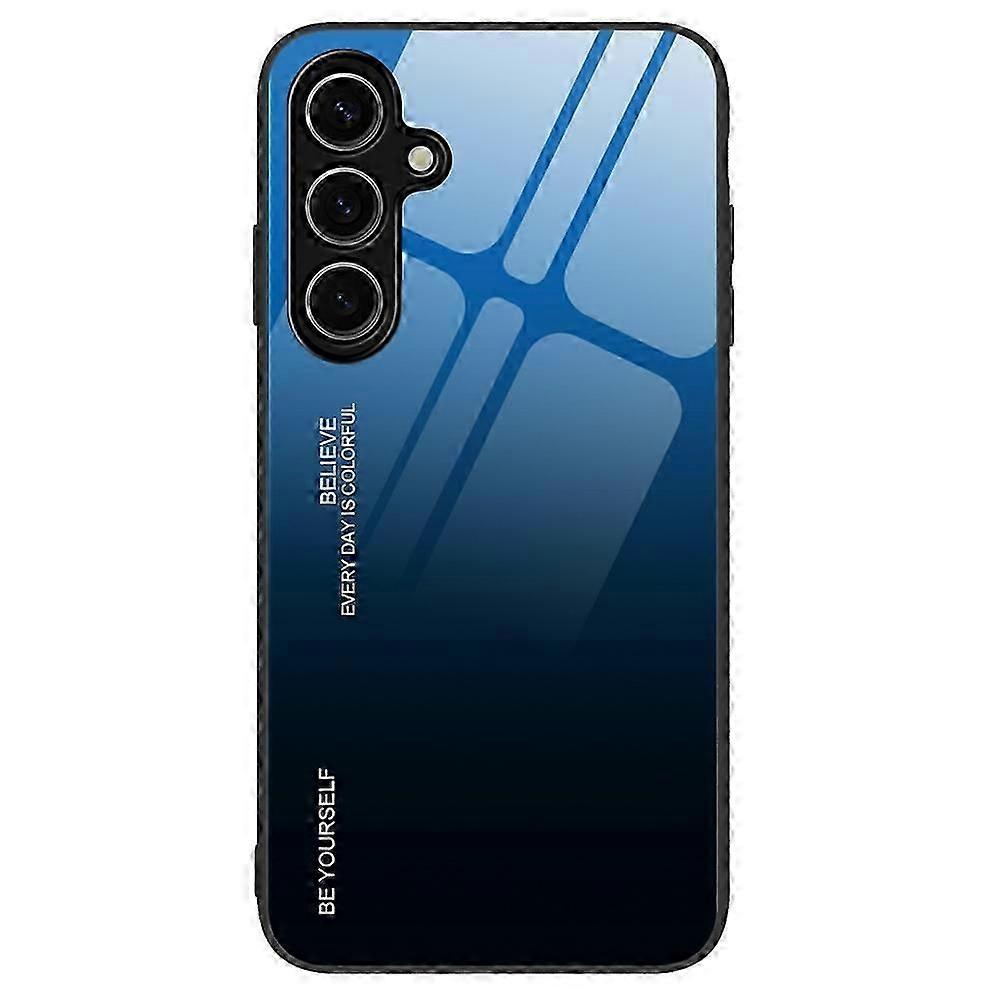 compatible Samsung Galaxy A26 5G Case Gradient Color Tempered Glass TPU Phone Cover - Cyan Blue