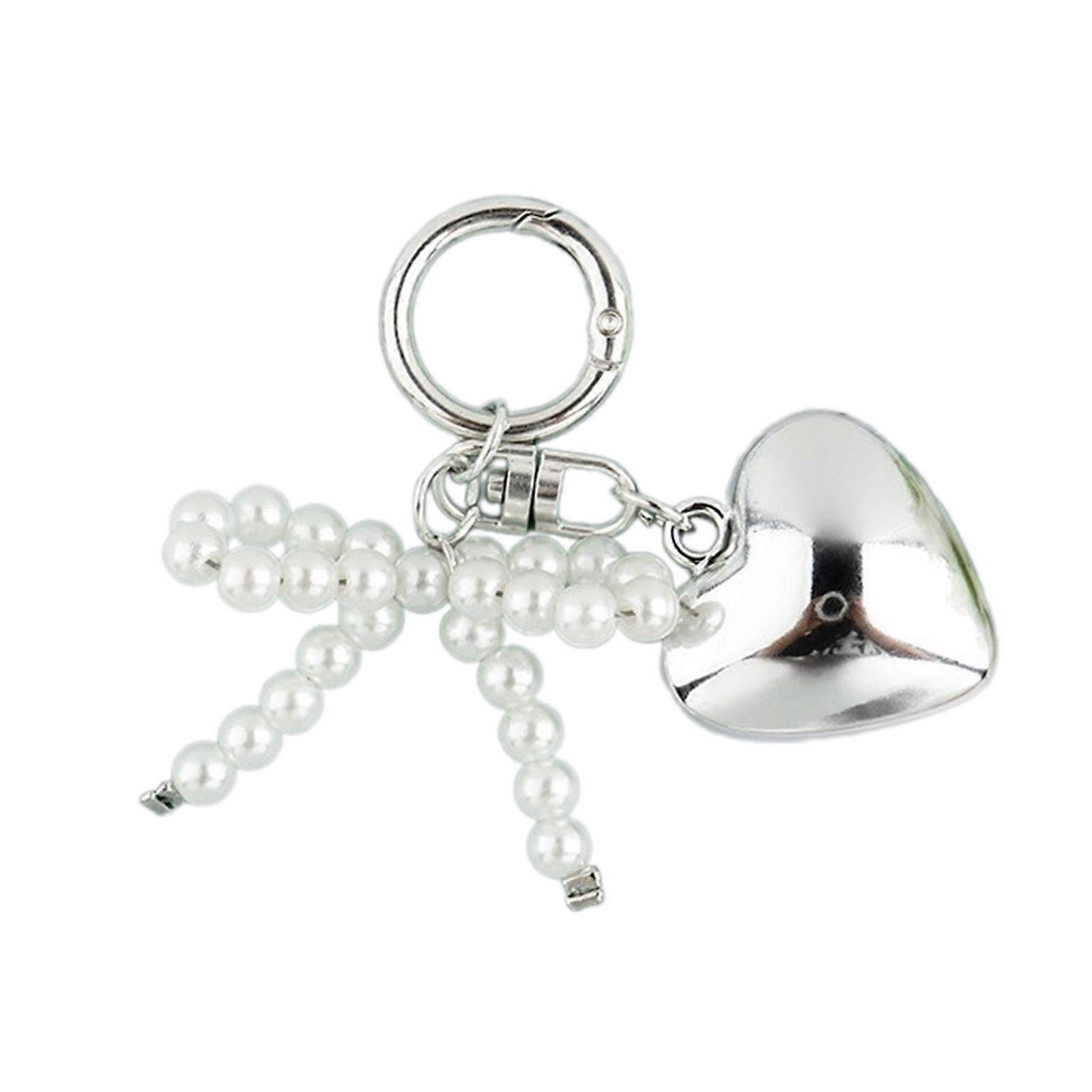 ملون الهاتف الحبل Bowknot قلادة القلب سلسلة المفاتيح انفصال الهاتف سحر Keyring حقيبة أنيقة التبعي للنساء أبيض
