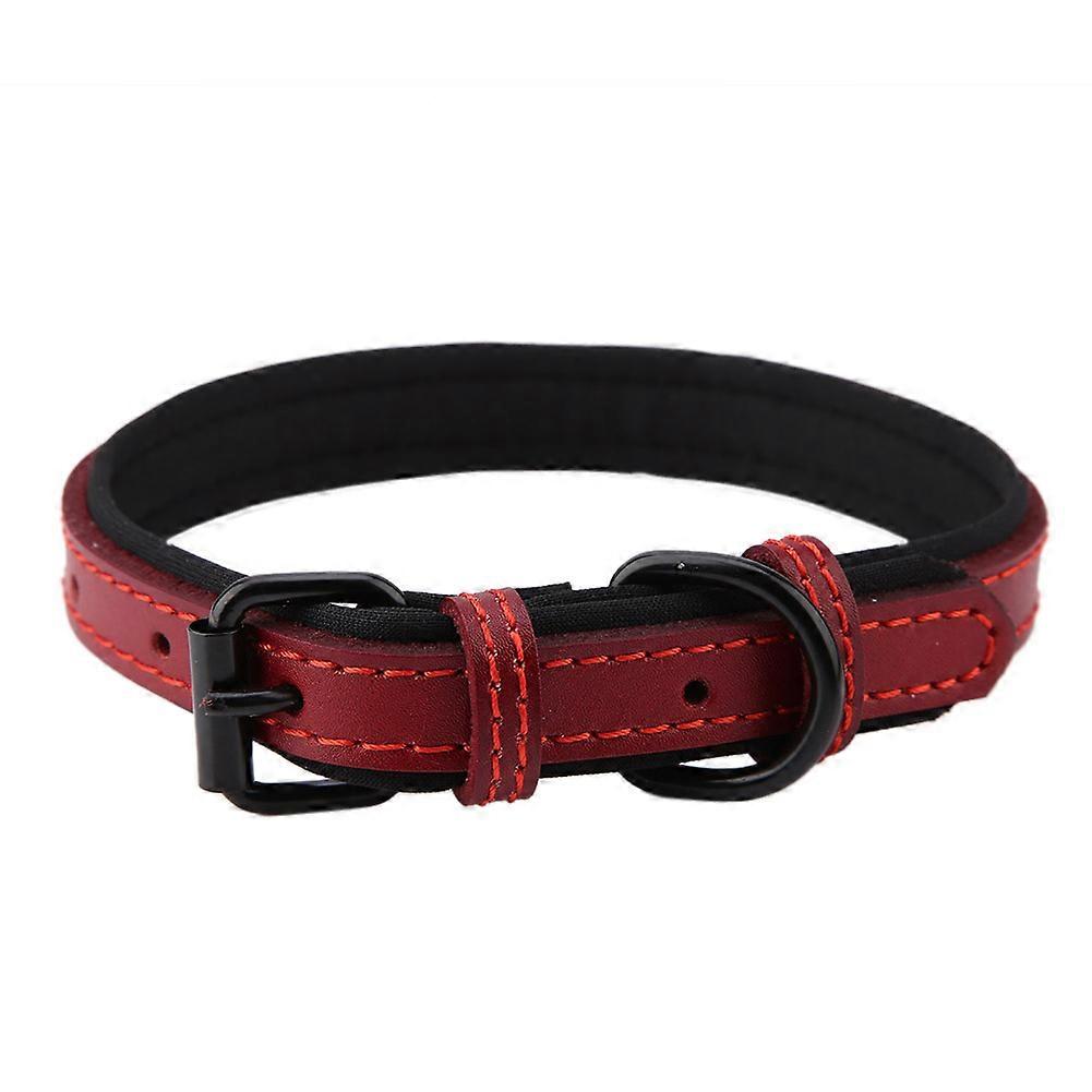Copper Buckle Leather Dog Collar with Diving Cloth Lining, Small Size, Adjustable Neck Strap for Comfortable Fit