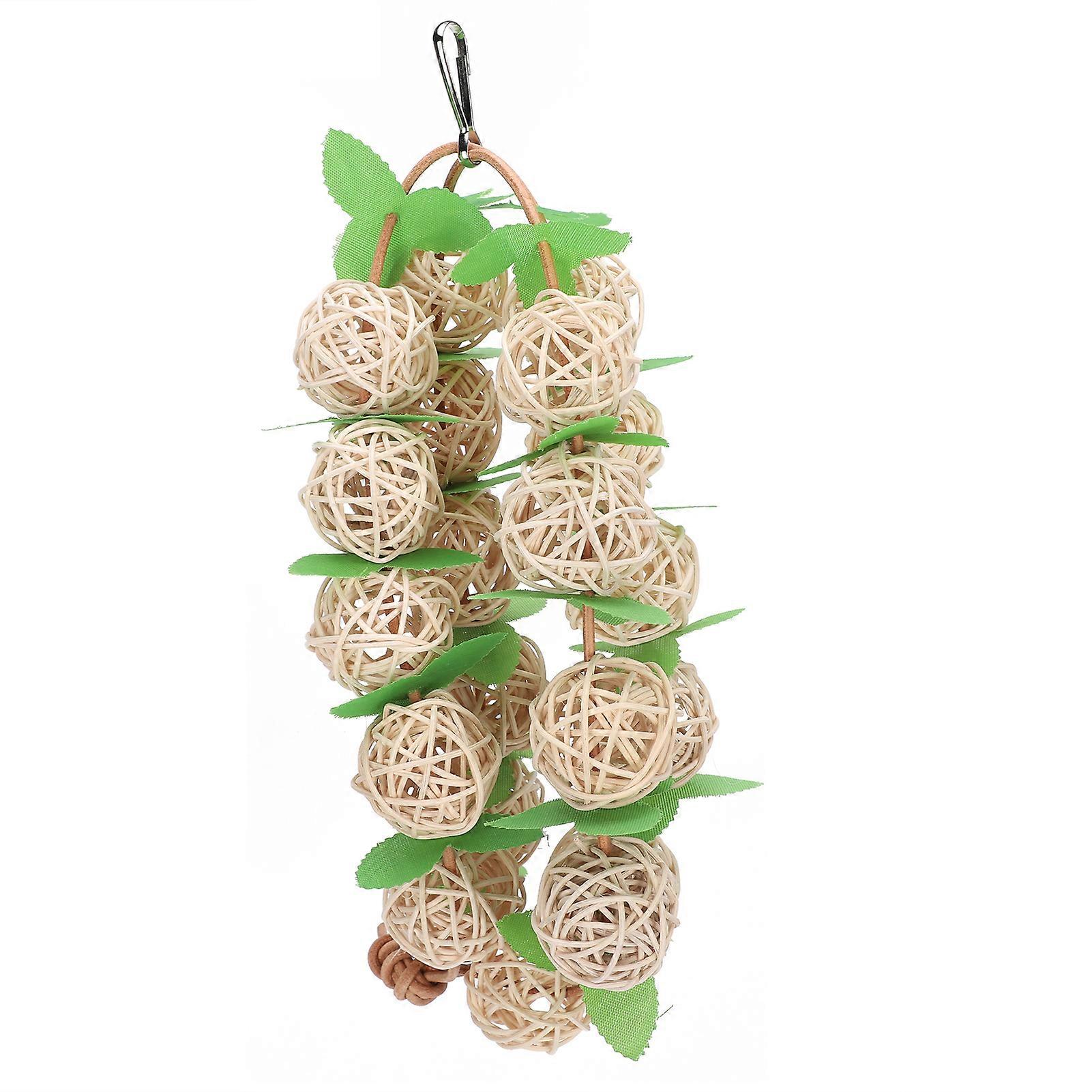 Pet Parrots Biting Toy Rattan Ball String with Leaves Bird Swing Chewing Toy Cage Decoration Ball