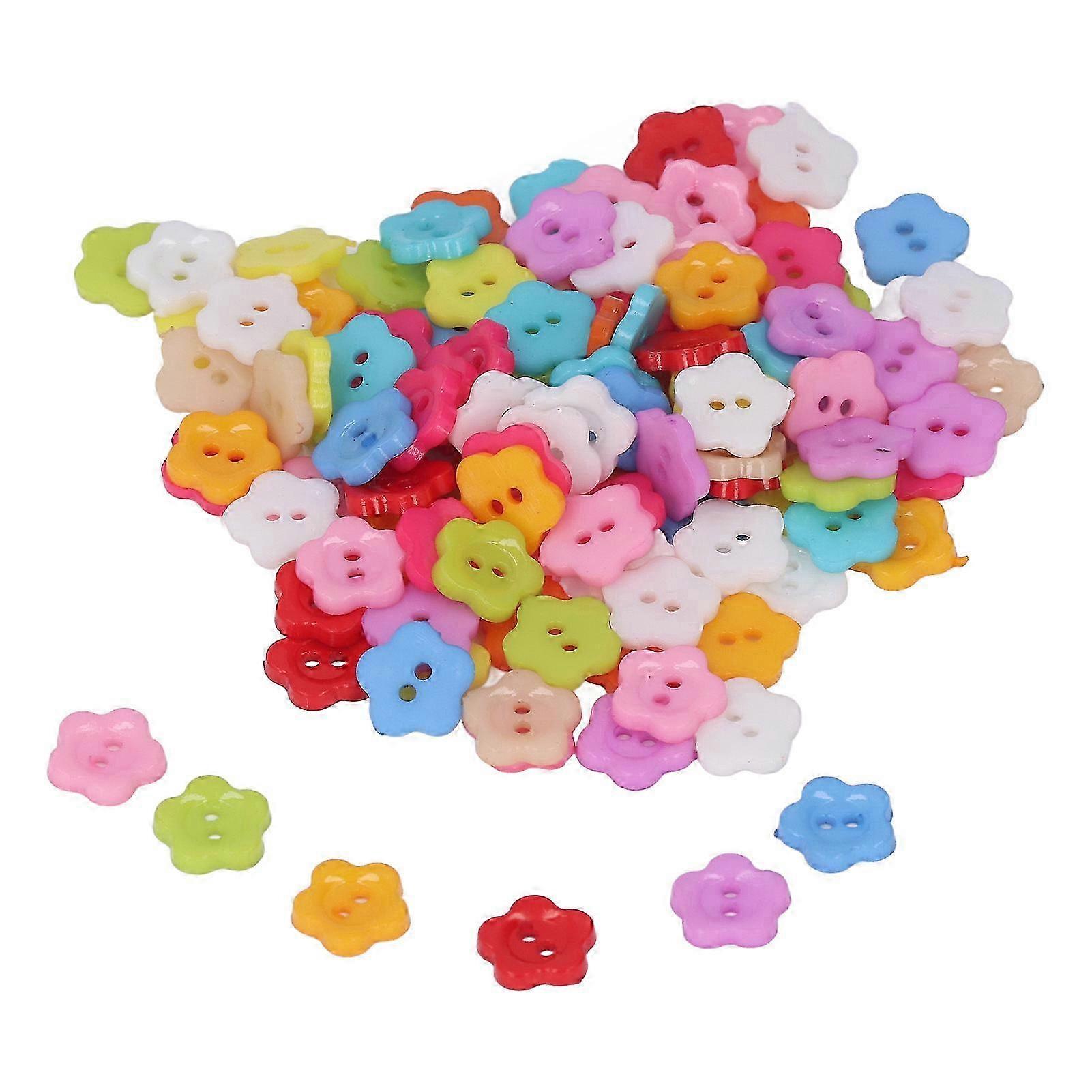 200pcs Flower Buttons Colorful DIY Making Plastic Glossy Decorative 1.3x1.3cm/0.5x0.5in Sewing Buttons for Scrapbooking