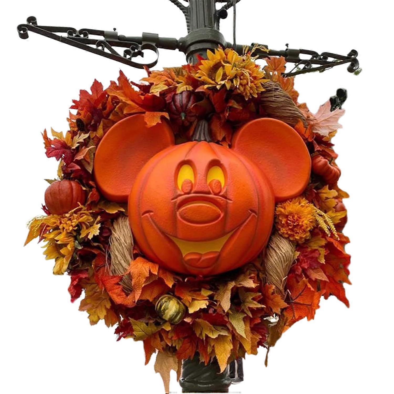 Front Door Decoration, Halloween Wreath With Realistic Plastic Exterior, Artificial Sunflowers And Maple Leaves For Year-Round Display