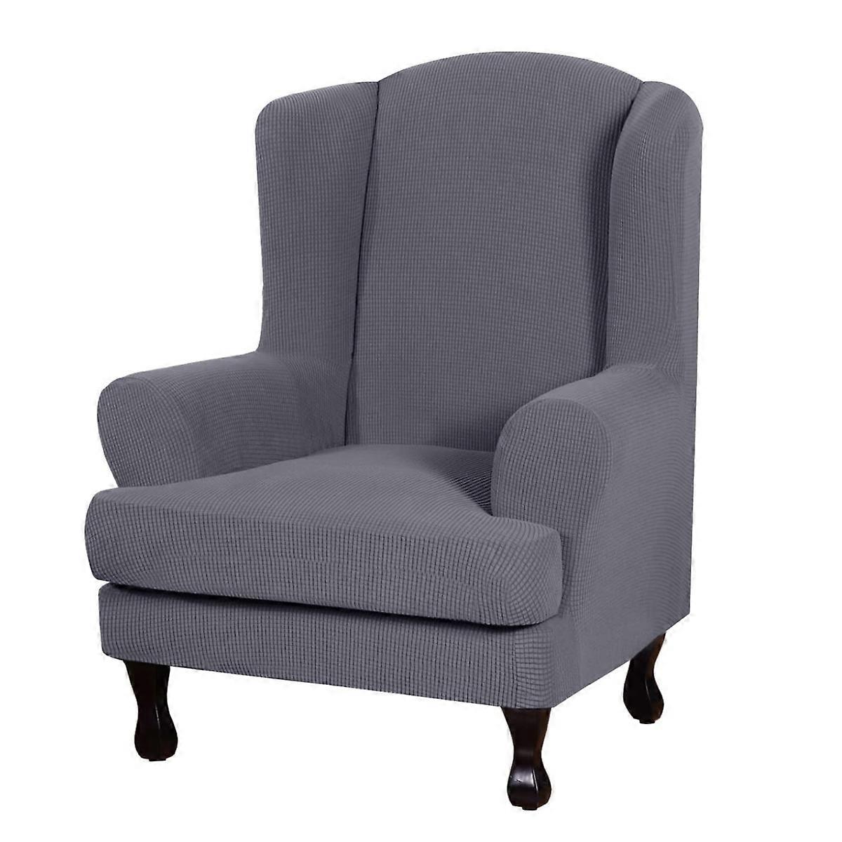 2-Piece Grey Wingback Chair Sofa Cover, Stay In Place with Elastic Bottom Non-Slip Design, Easy Care Machine Washable Spandex Jacquard Fabric for a