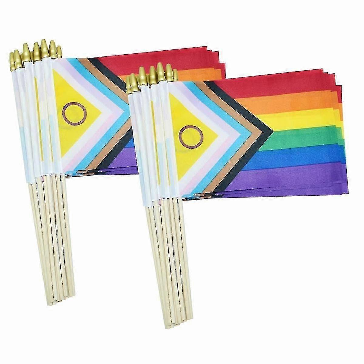 50 عبوة من أعلام LGBTQ المصنوعة من ثنائيي الجنس Progress Progressive Gay Pride Stick صغيرة صغيرة من طراز قوس قزح محمول باليد من LGBTQ ، 5 × 8 بوصة S20