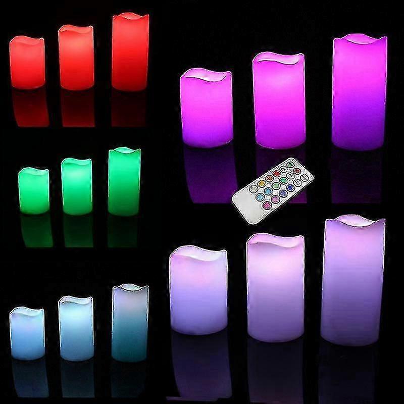 3 Pack led flikkerende kaarsen lichten afstandsbediening 12 kleuren vlamloze wax wave edge lamp