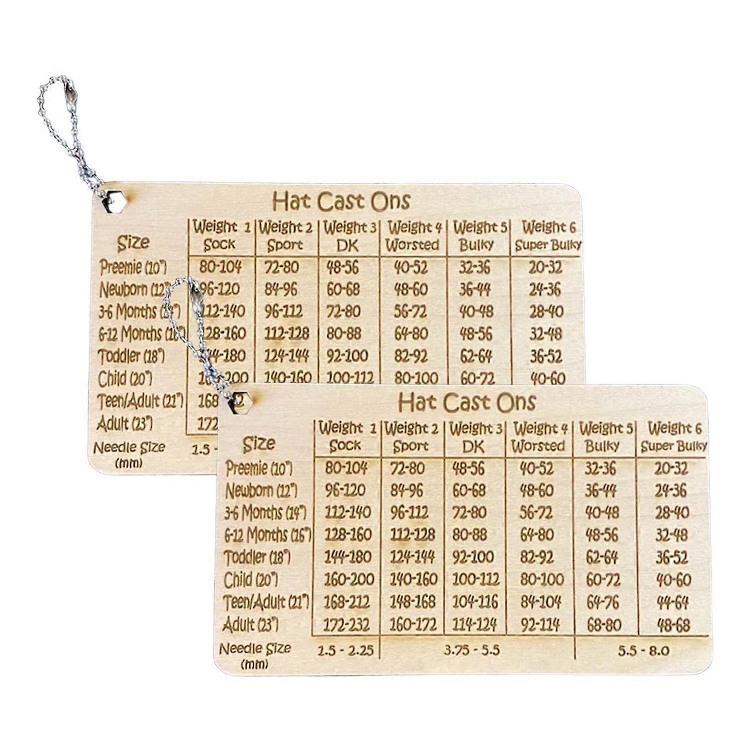 Wooden Knitting Gauge Hat Cast on Chart Portable Knitting Tool Stitch Calculator Hat Size Guide for