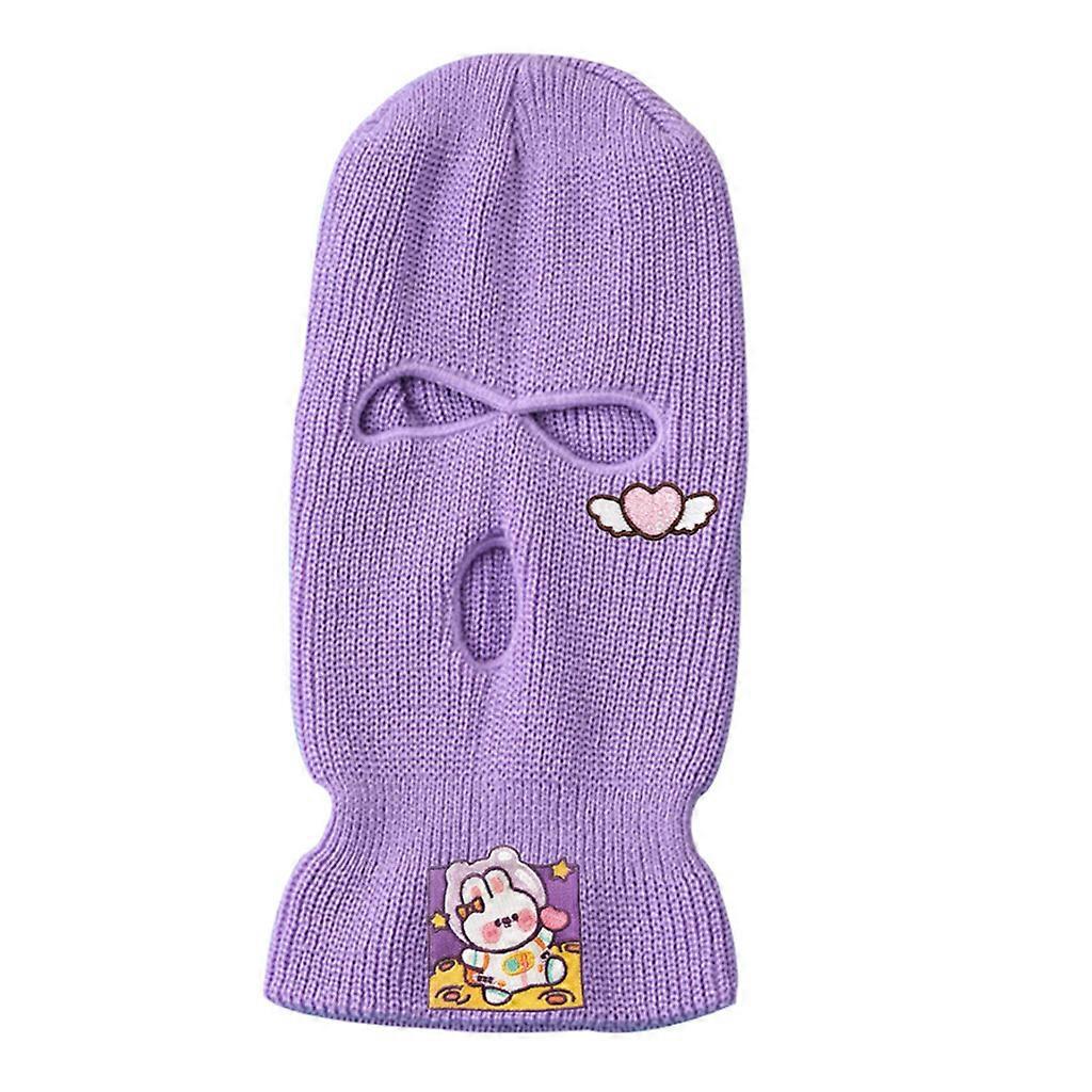 Simple Warm Double-layer Ski Knitted Hat Solid Color Knitted for Creative Three-eye Hat Travel Foldable Helmet for Men W  Purple