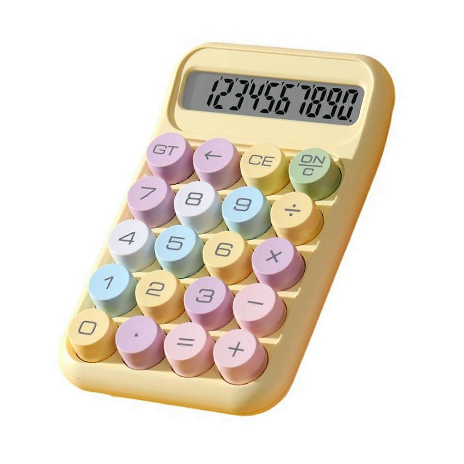 Portable 10-Digit LCD Scientific Calculator with Mechanical Buttons for Exams & Accounting - Yellow