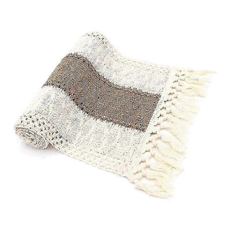 Macrame Table Runner 71Inch Long for Home Decor Boho Table Runner Cream & Brown Farmhouse Table Run