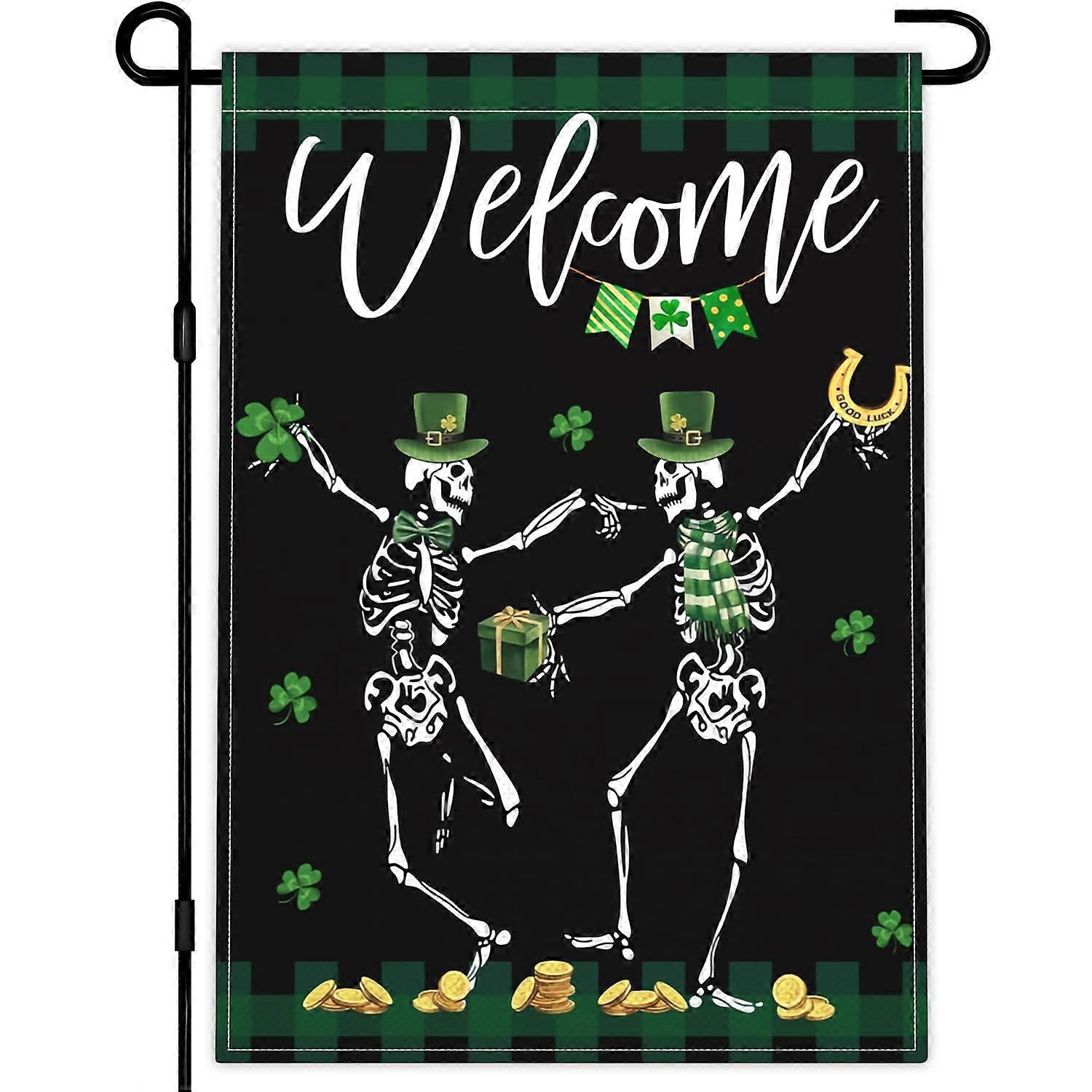 Wayom St Patrick Day Skeleton Garden Flag