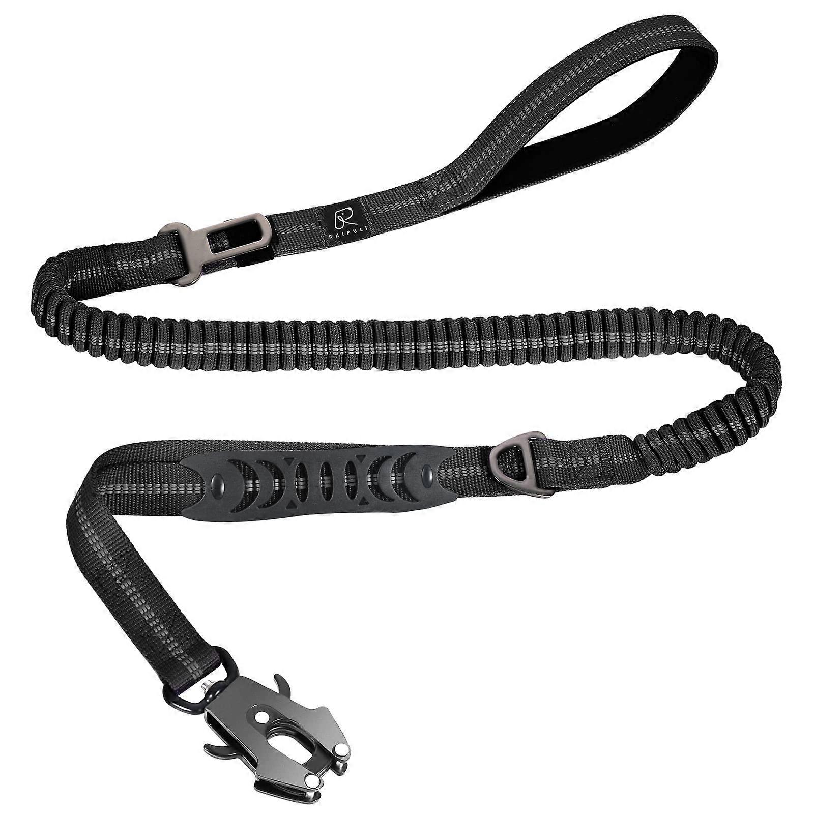 Tactical Heavy Duty Bungee Dog Leash for Medium Large Dogs, 4-6FT Shock Absorbing with Padded Handle & Car Seatbelt, Black