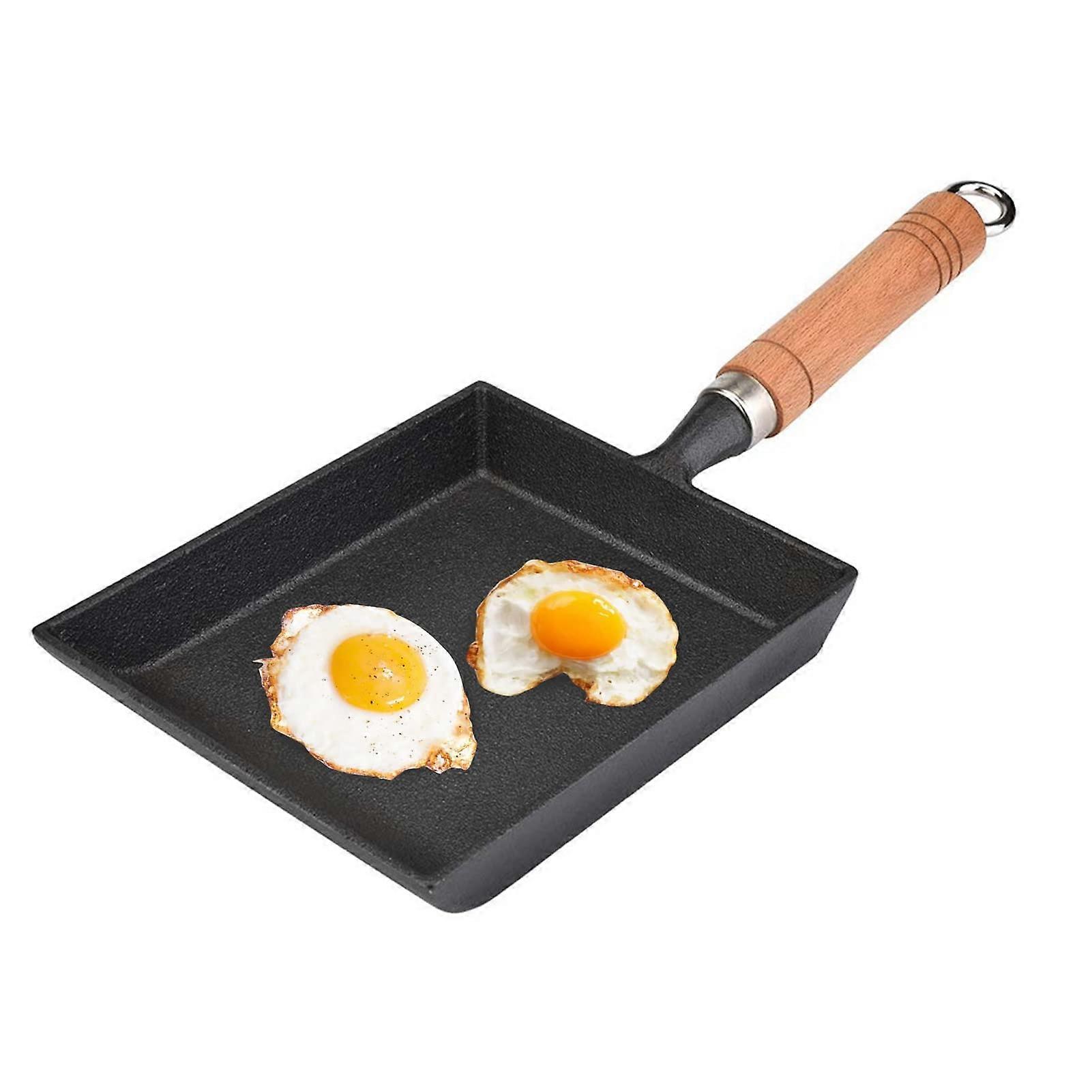 Tamagoyaki Pan Mini Frying Pan for Japanese Omelette Iron Cookware with Wooden Handle, Non-Stick, 8 Inch