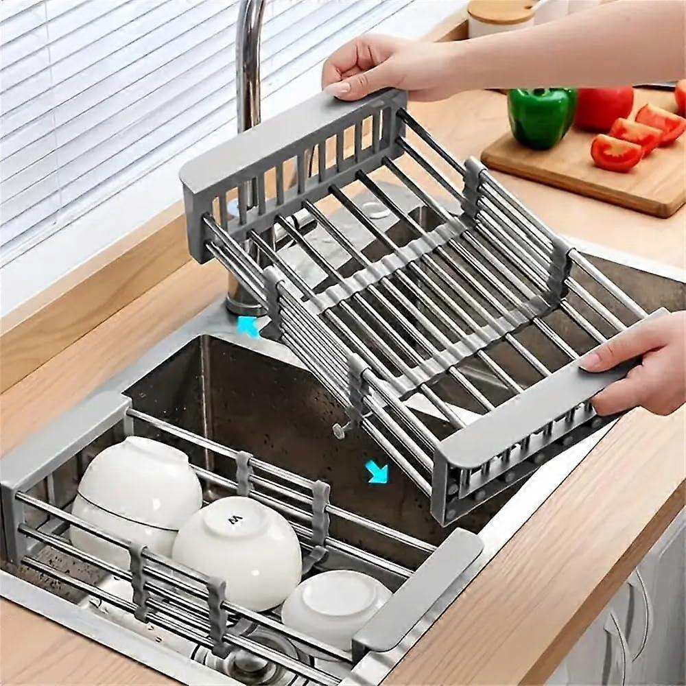 Drain Rack Telescopic Draining Basket for Rectangular Sink, Retractable Kitchen Dish Rack, Adjustable Sink Shelf