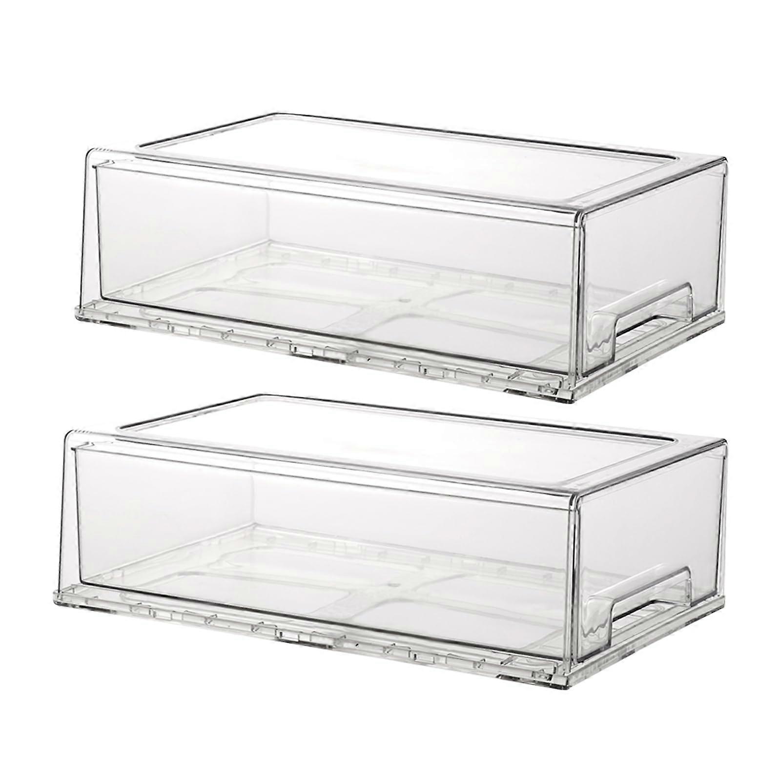 2 Pack Clear Storage Drawers for Kitchen Refrigerator Organization Large Size
